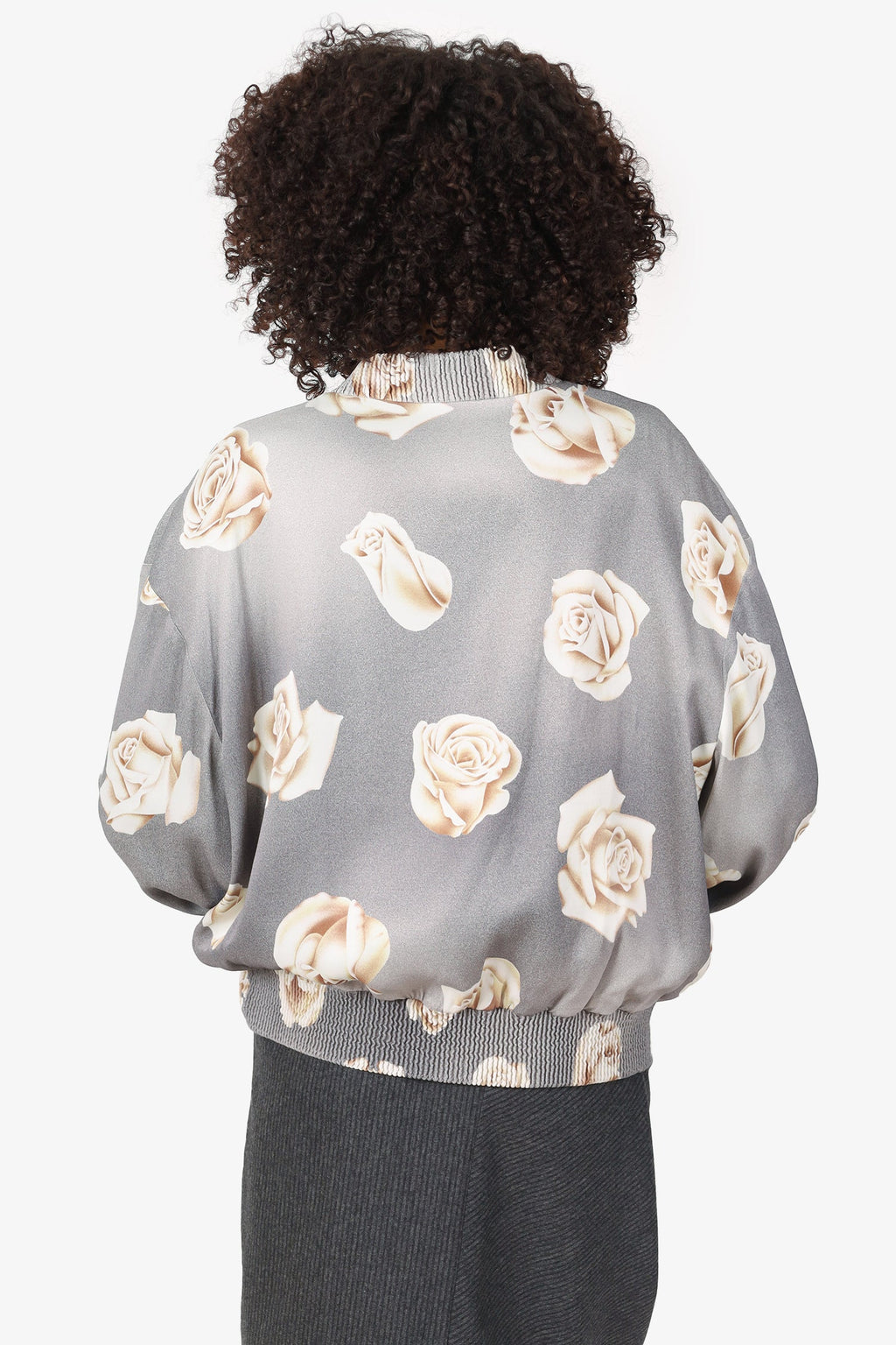 Moschino Grey Rose Print Zip-Up Jacket Size 10