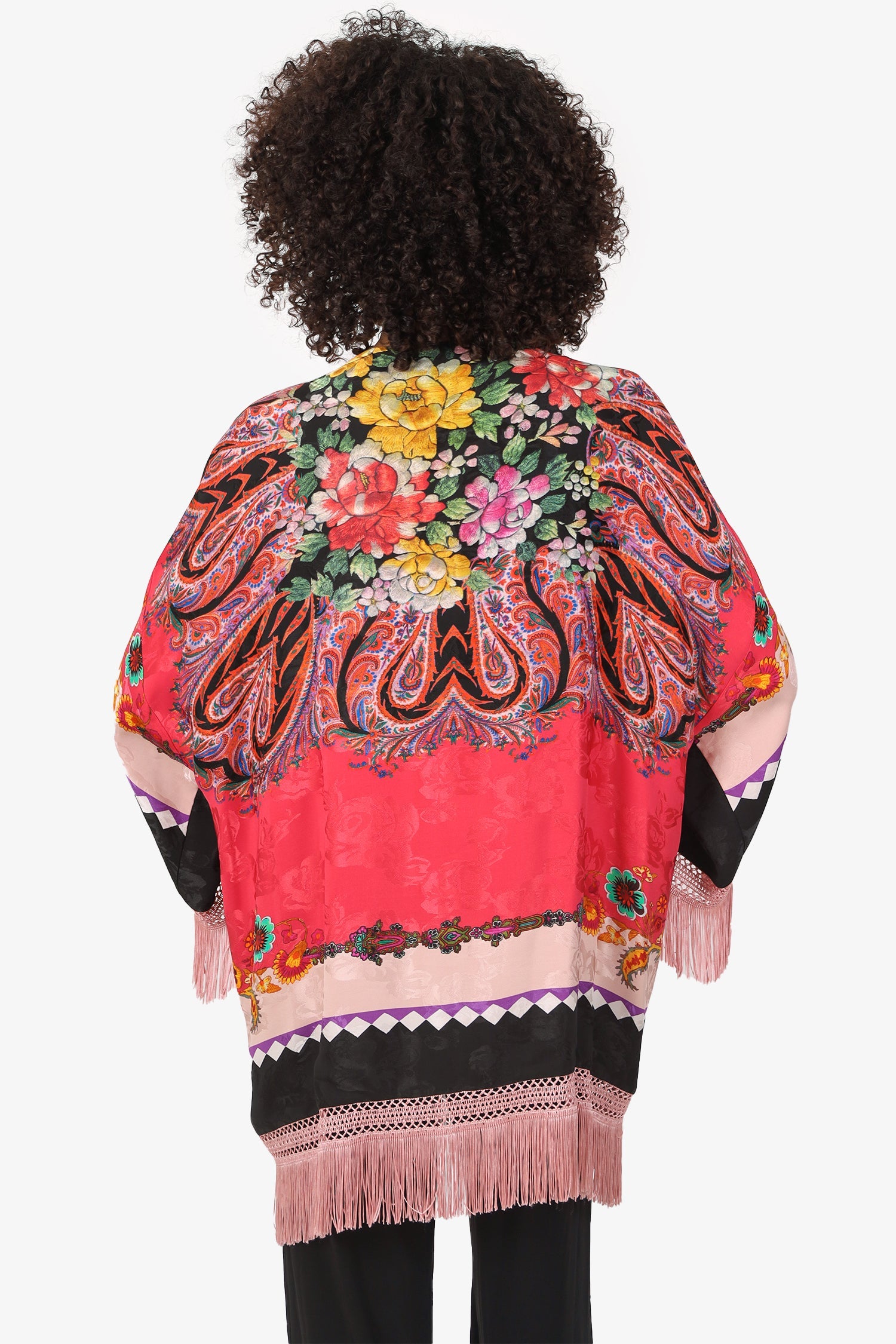 Etro Black/Pink Silk Printed Fringed Robe Estimated Size L