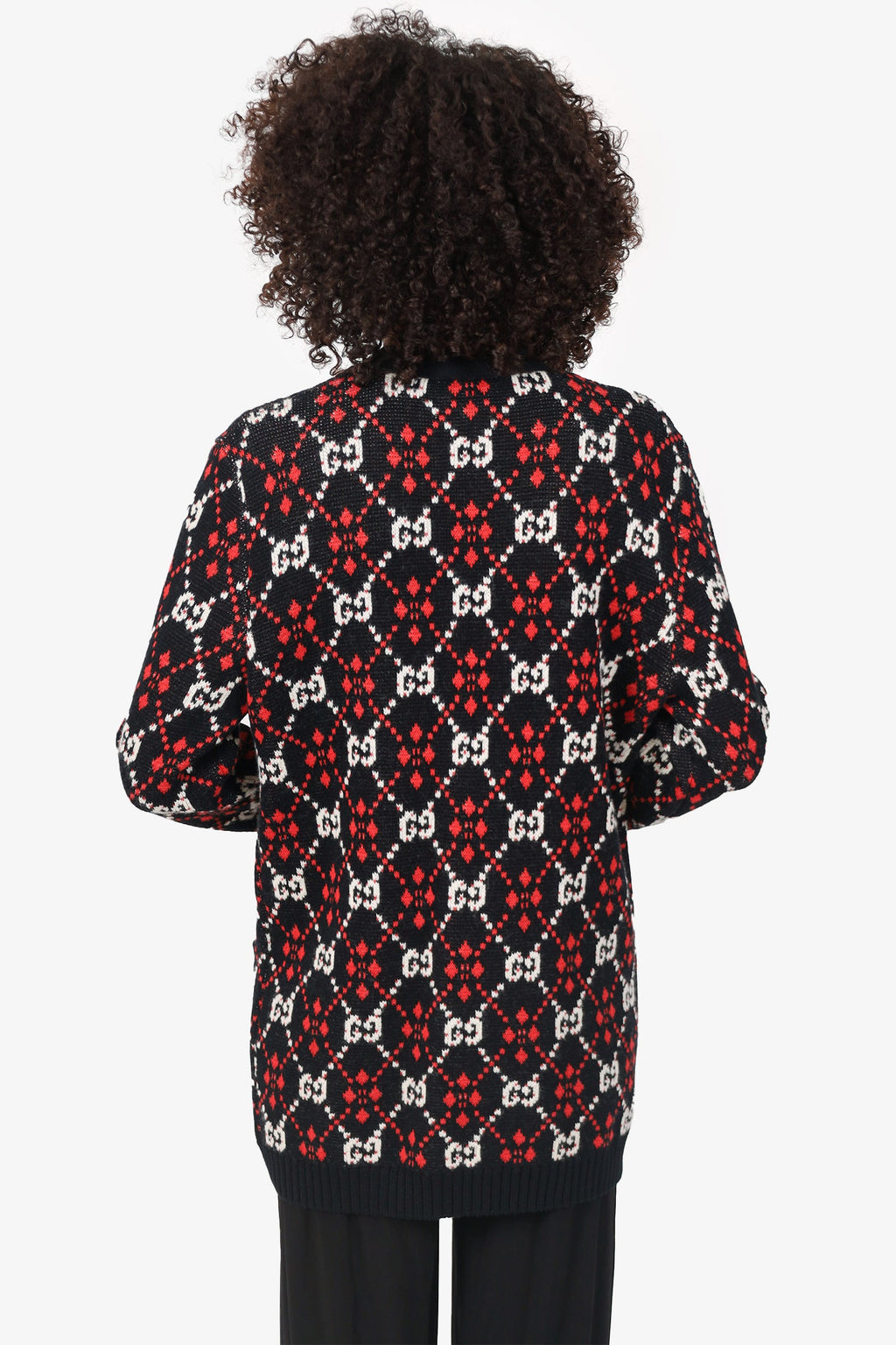 Gucci Black/Red Wool GG Logo Jacquard igan Size XS