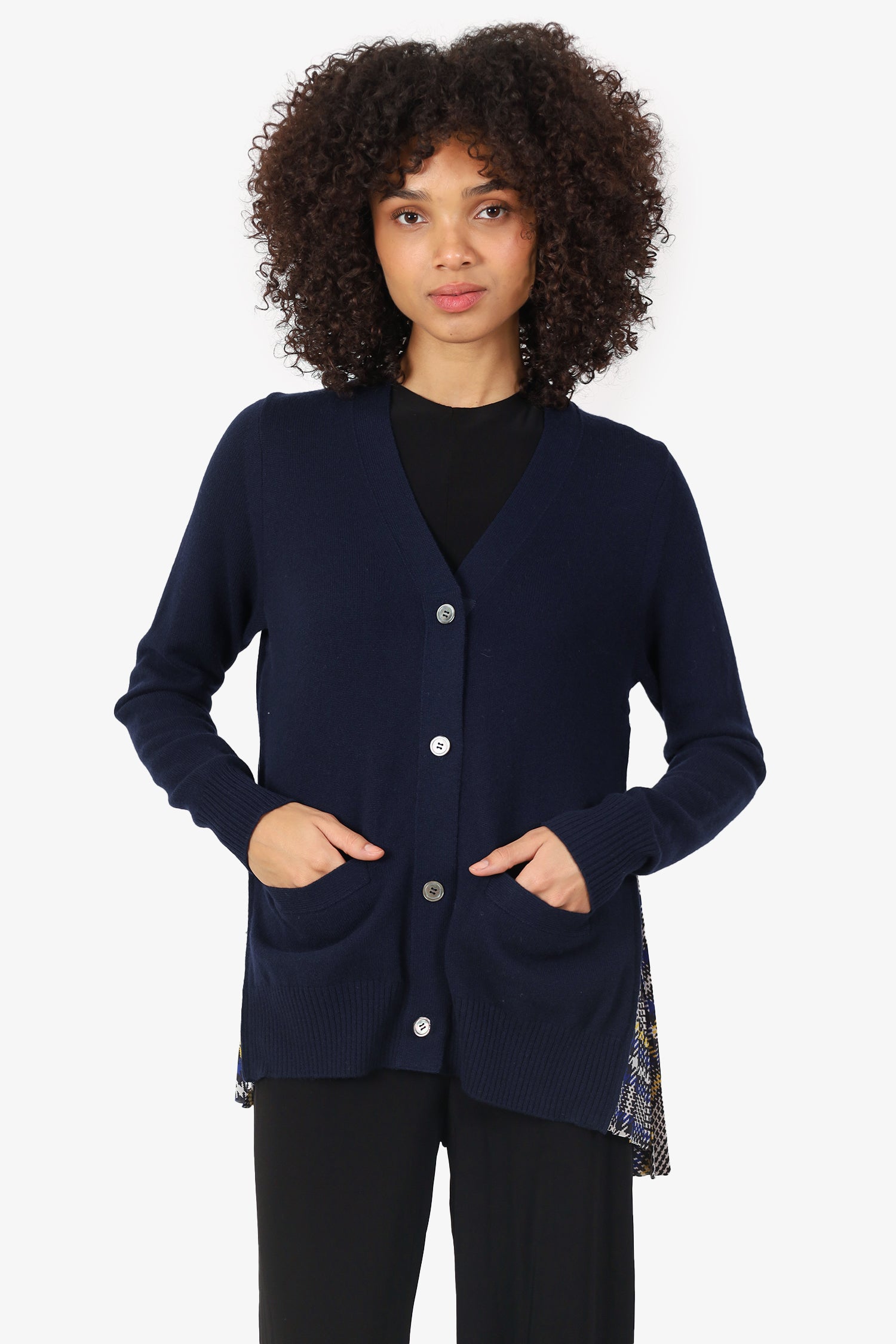 Sacai Navy Wool Pleated Knit igan Size 3