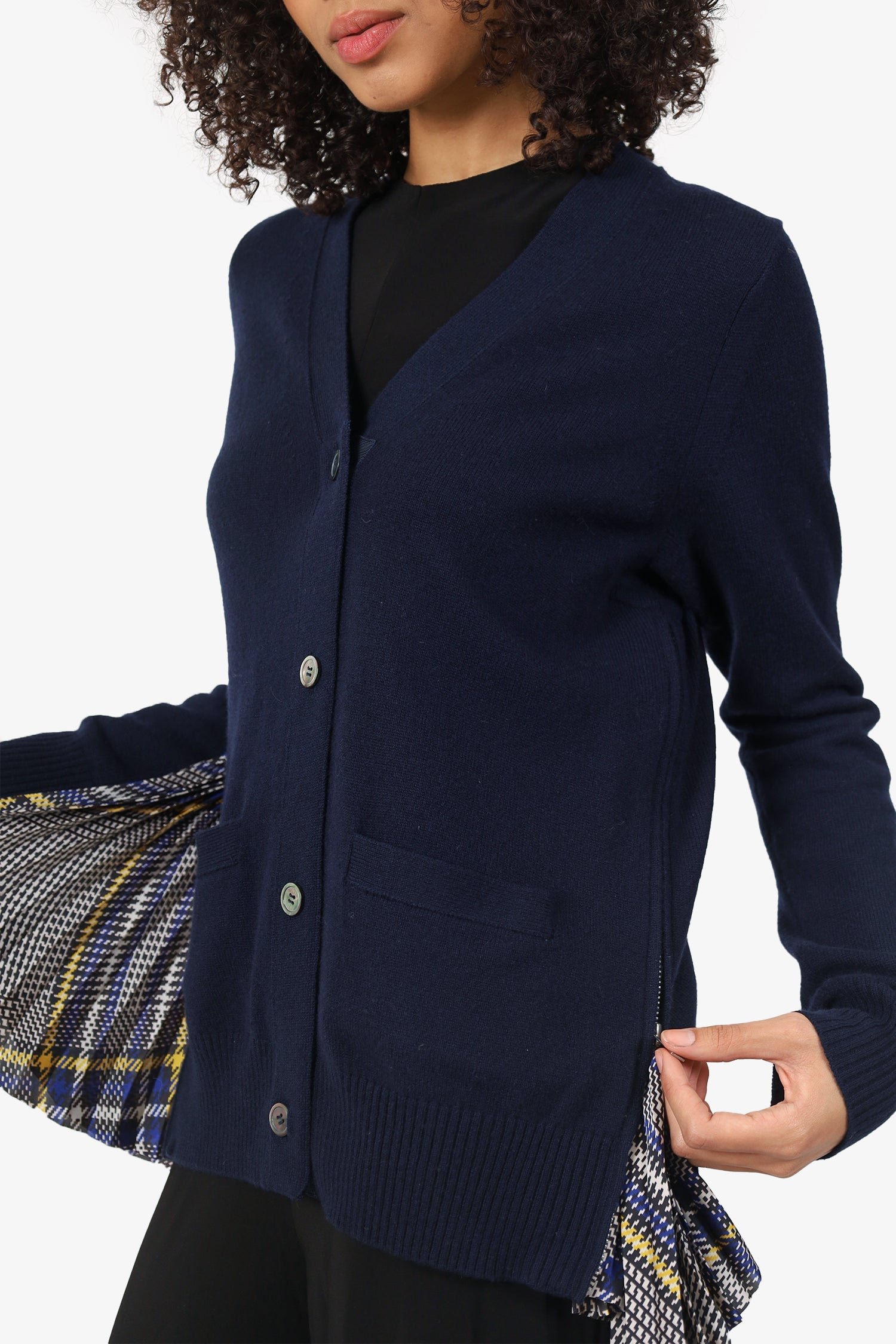 Sacai Navy Wool Pleated Knit igan Size 3