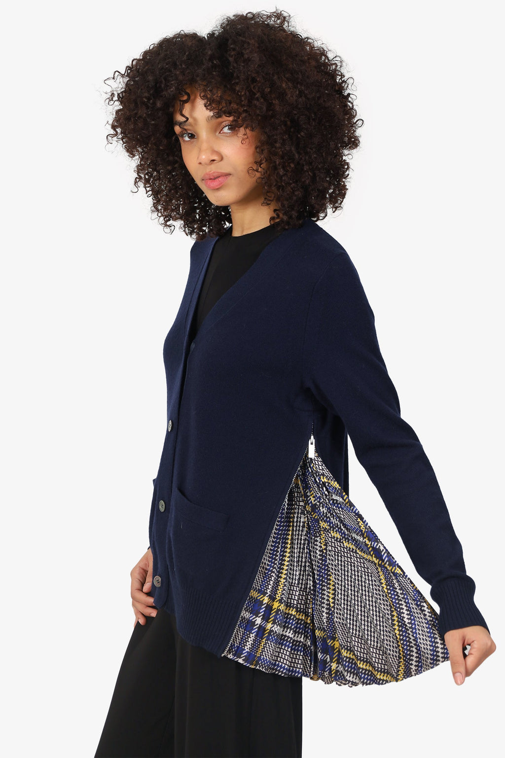 Sacai Navy Wool Pleated Knit igan Size 3