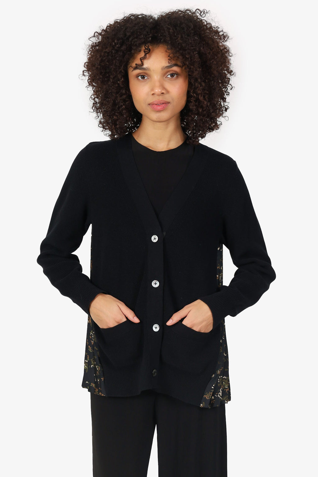 Sacai Black Cotton Pleated Knit igan Size 3