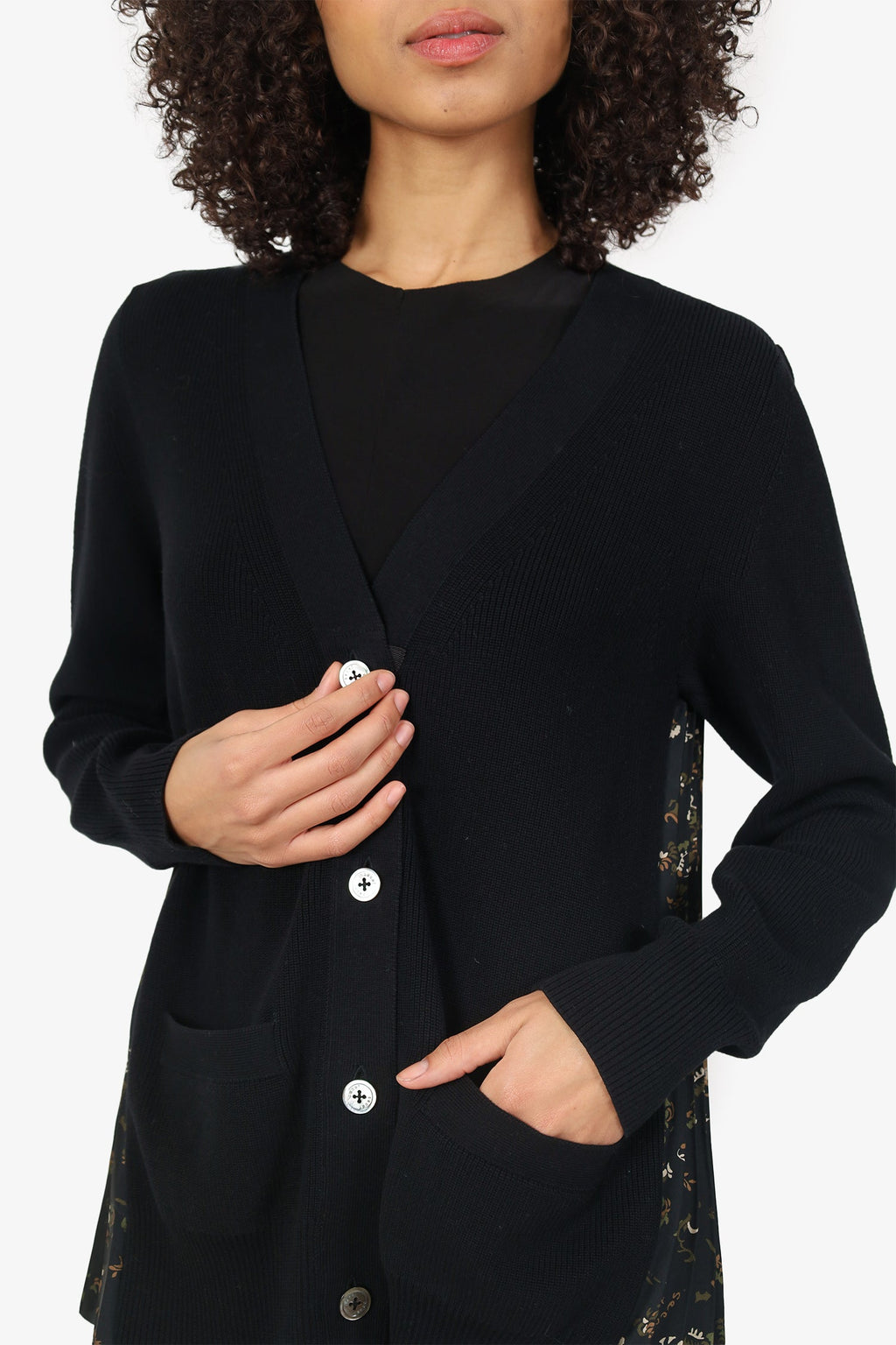 Sacai Black Cotton Pleated Knit igan Size 3