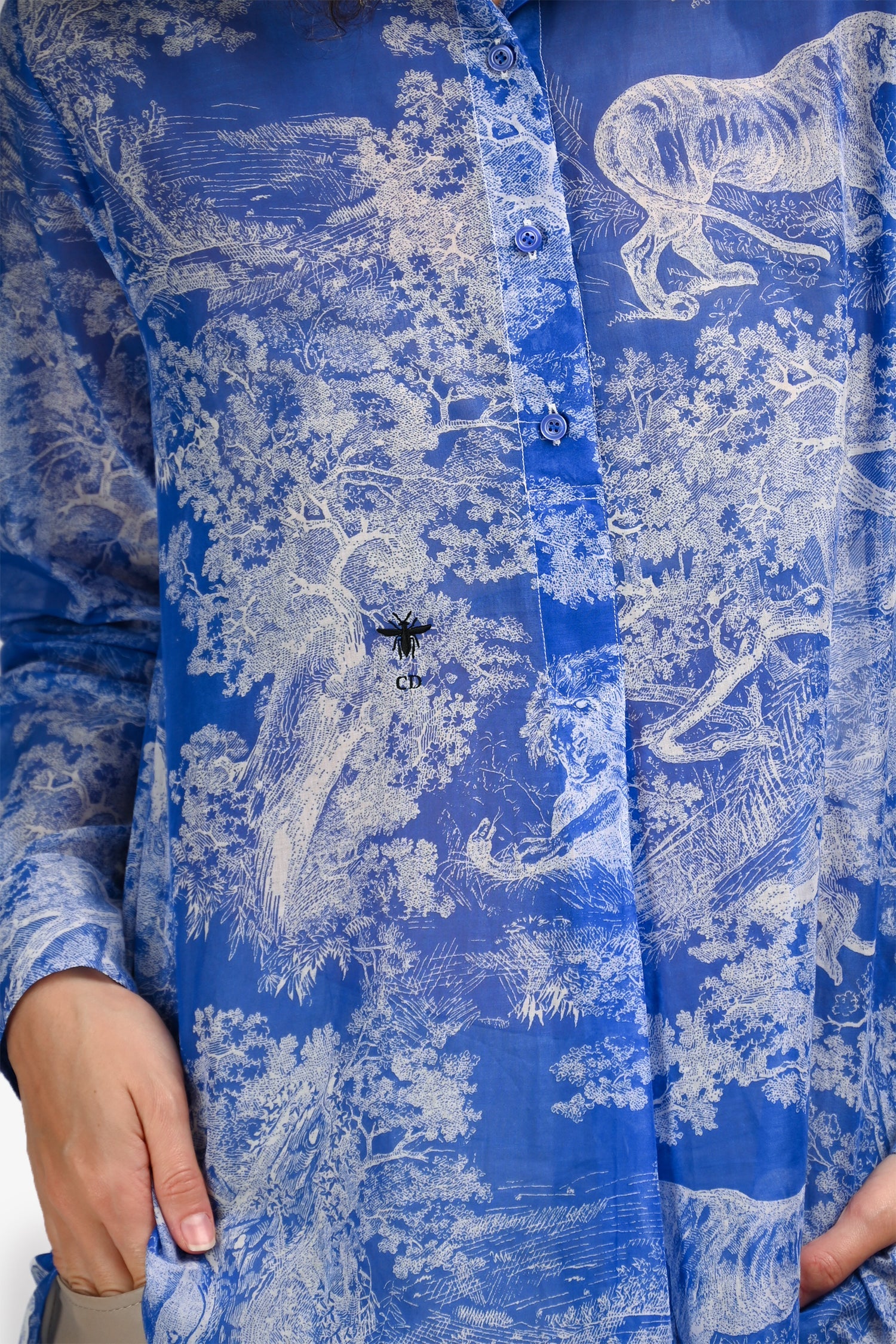 Christian Dior Blue/White Cotton 'Dioriveria' Logo Long Sleeve Tunic Size 4