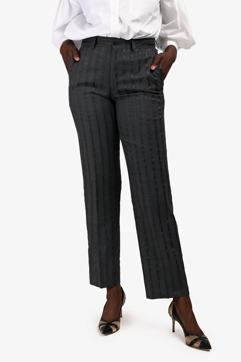 Etro Grey Metallic Pinstripe Pants Size 46