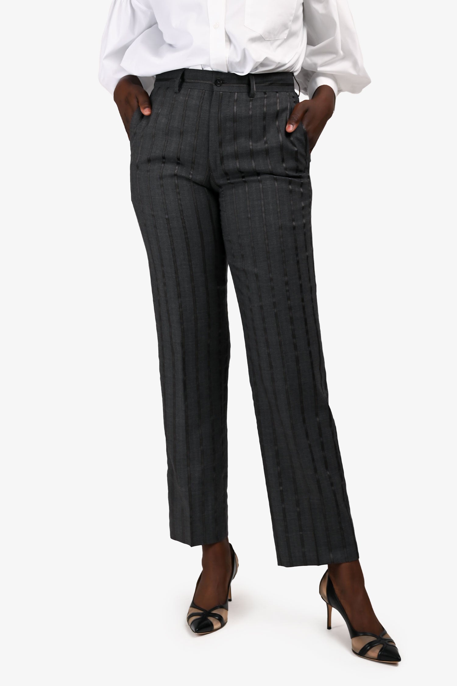 Etro Grey Metallic Pinstripe Pants Size 46