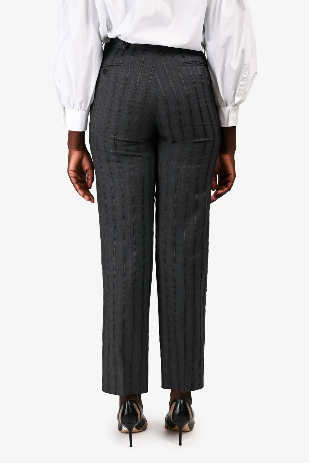 Etro Grey Metallic Pinstripe Pants Size 46