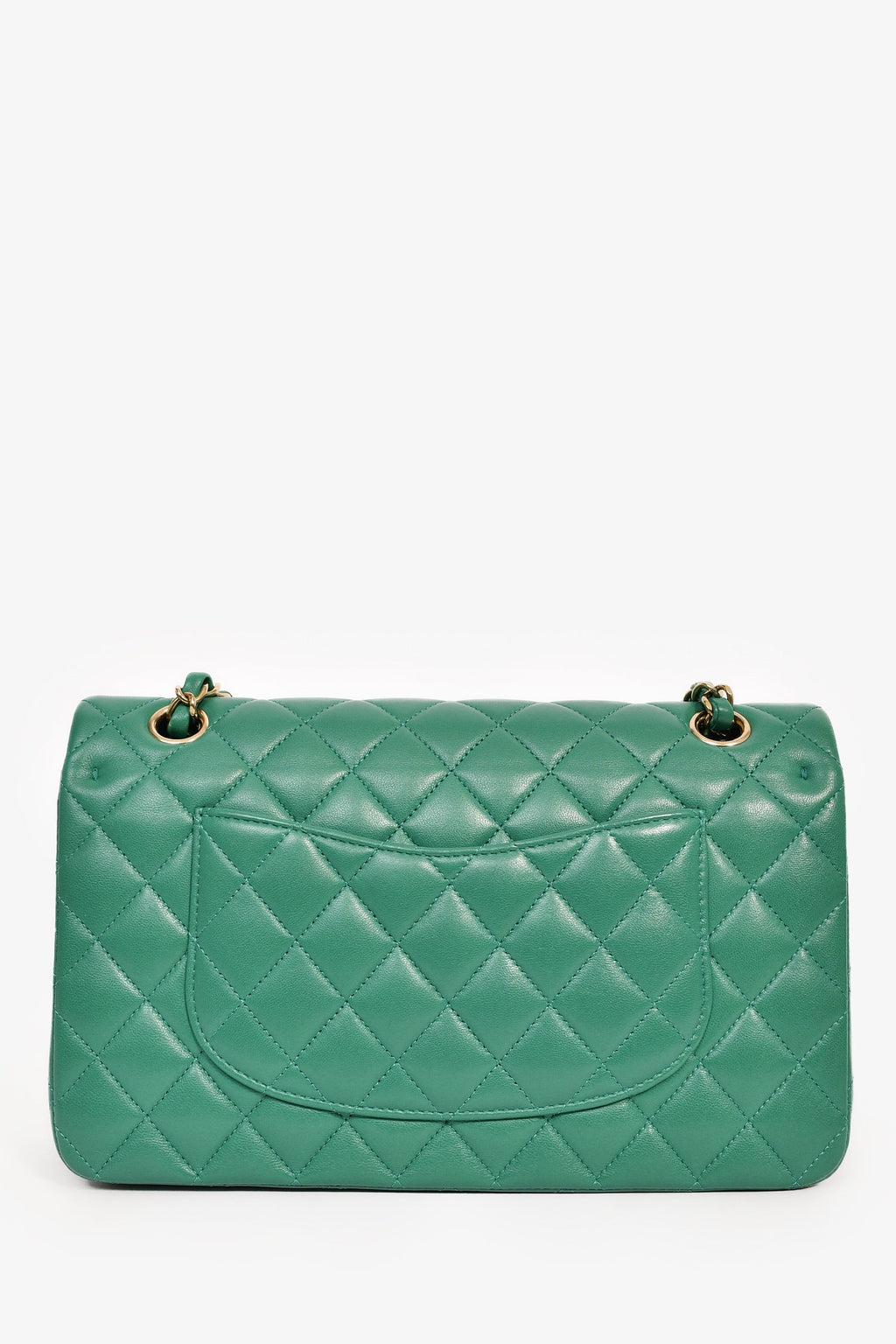 Pre-Loved Chanel™ 2022 Dark Green Lambskin Medium Classic Double Flap Shoulder Bag