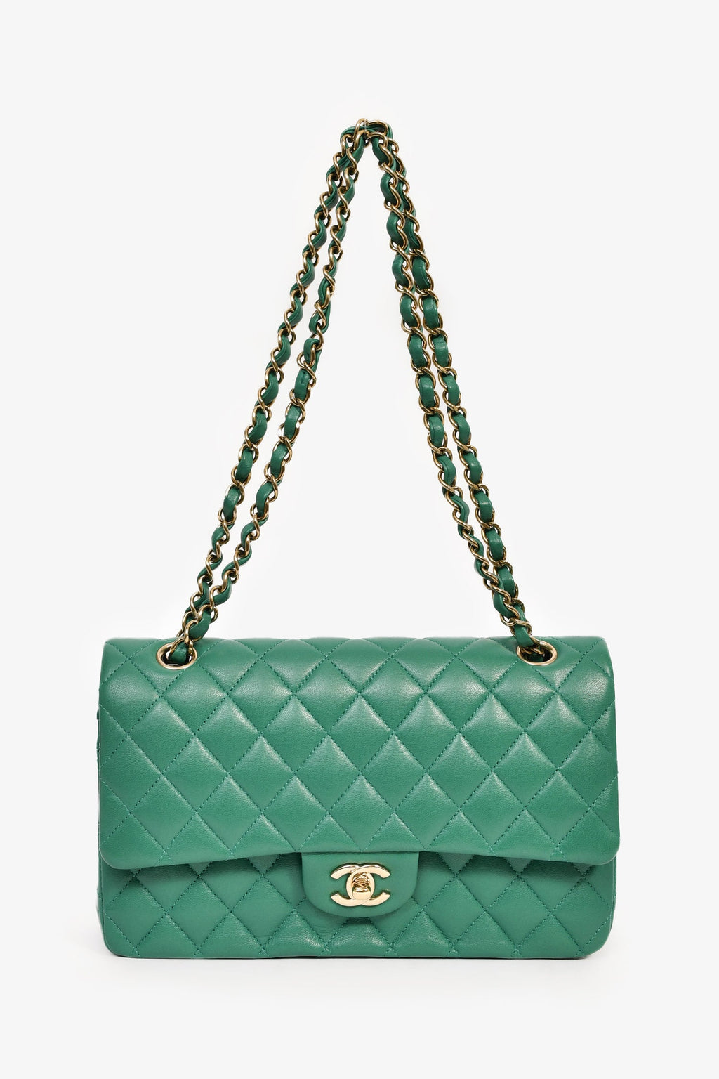 Pre-Loved Chanel™ 2022 Dark Green Lambskin Medium Classic Double Flap Shoulder Bag