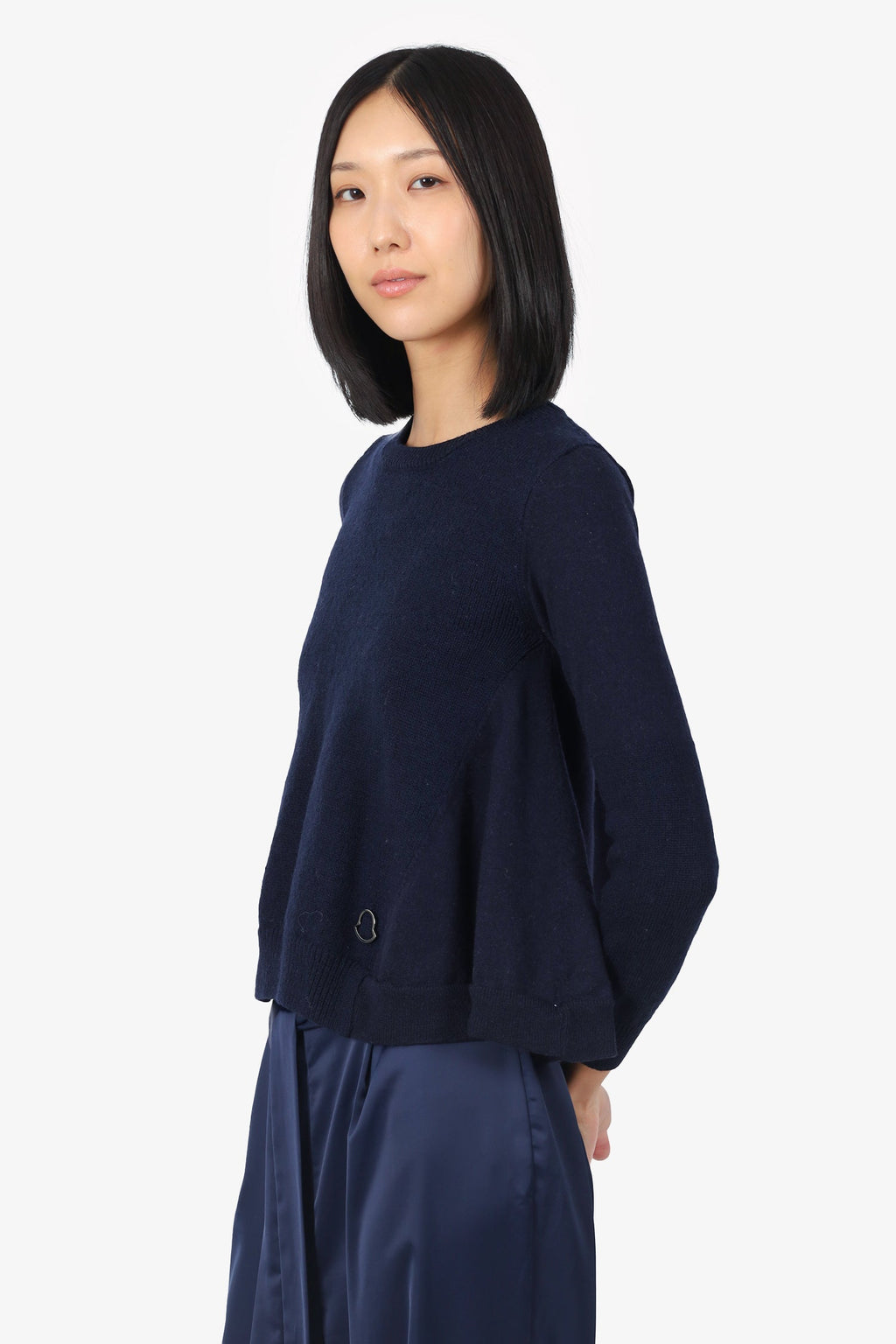 Moncler Navy Knit Wool Flared Sweater Size S