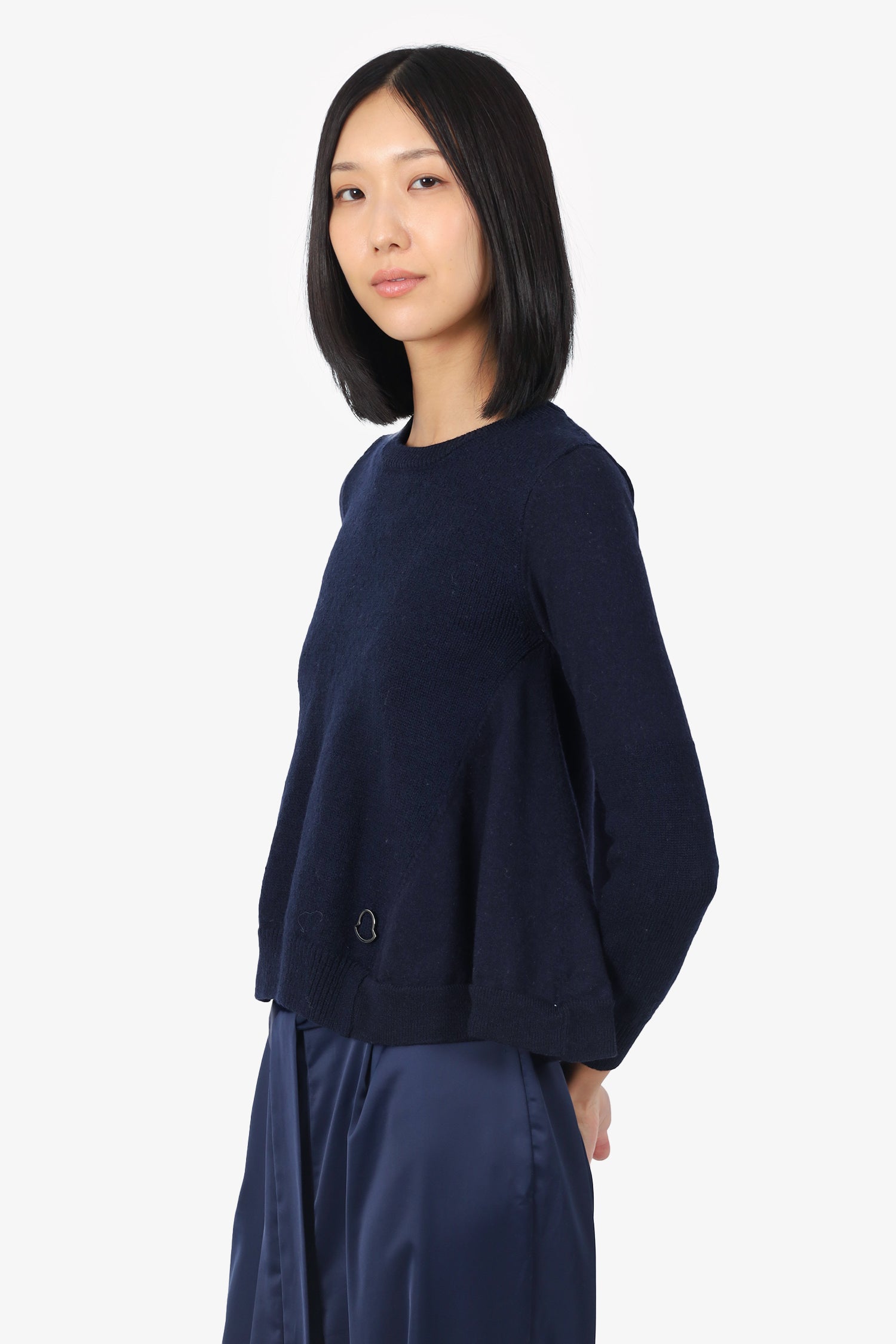 Moncler Navy Knit Wool Flared Sweater Size S