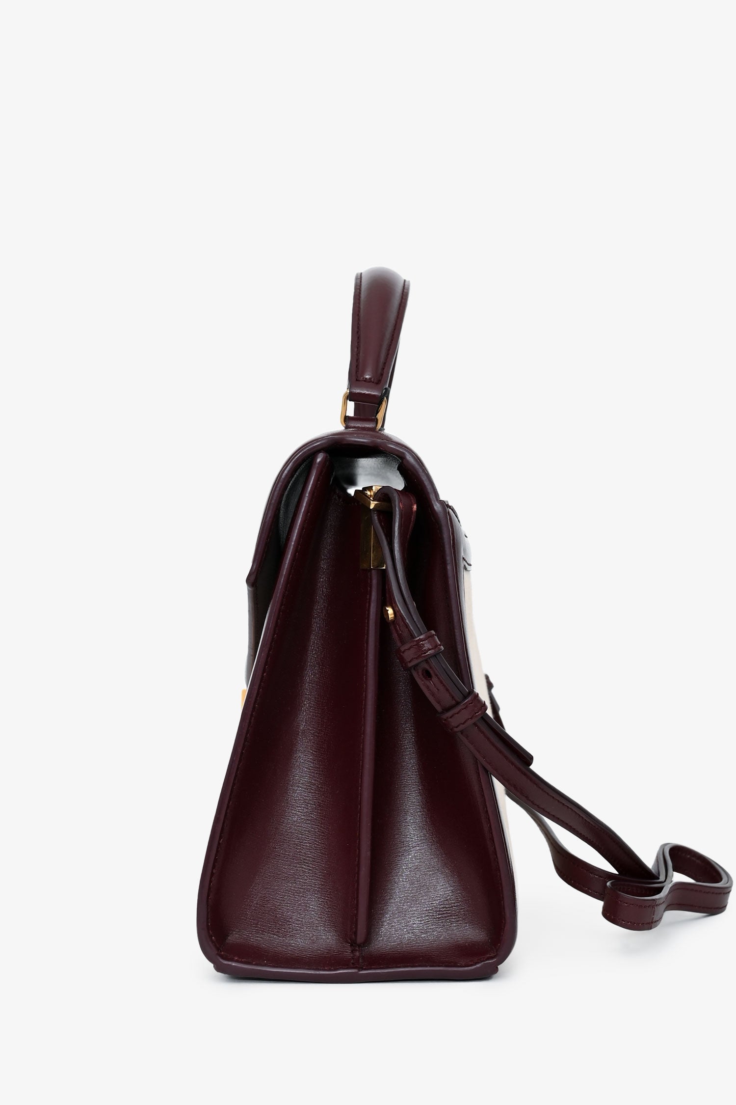 Saint Laurent 2020 Cream/Burgundy Canvas Leather-Trimmed Medium Cassandra Top Handle