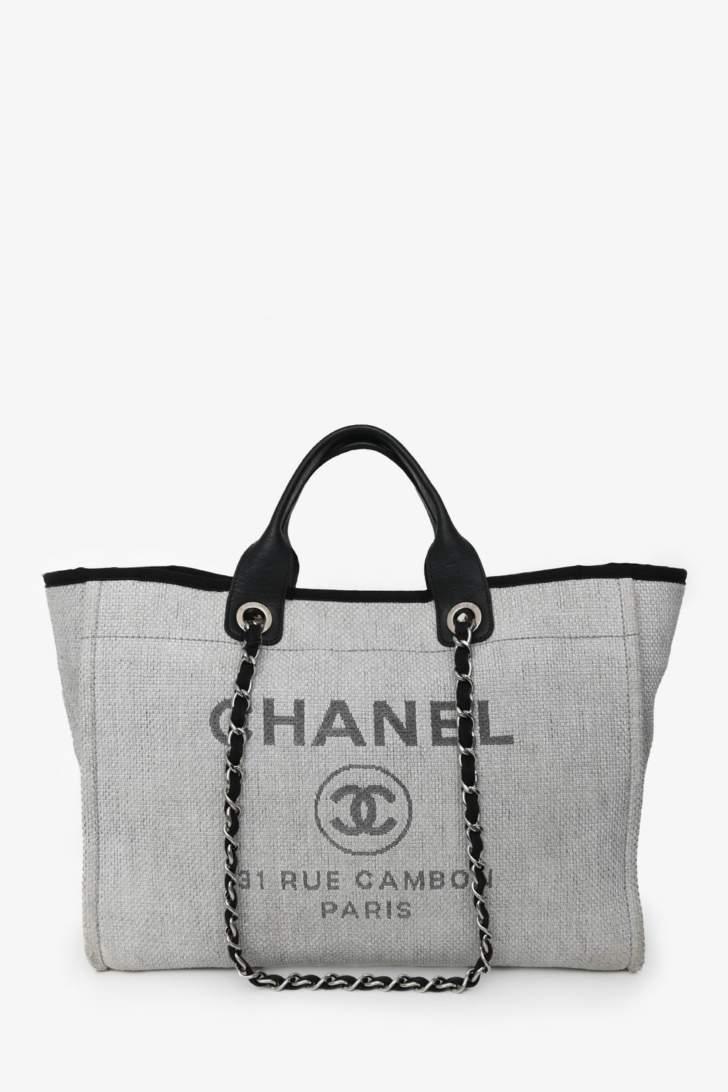 Pre-Loved Chanel™ Grey/Black Tweed/Leather 31 Rue Cambon Medium Deauville Tote Bag