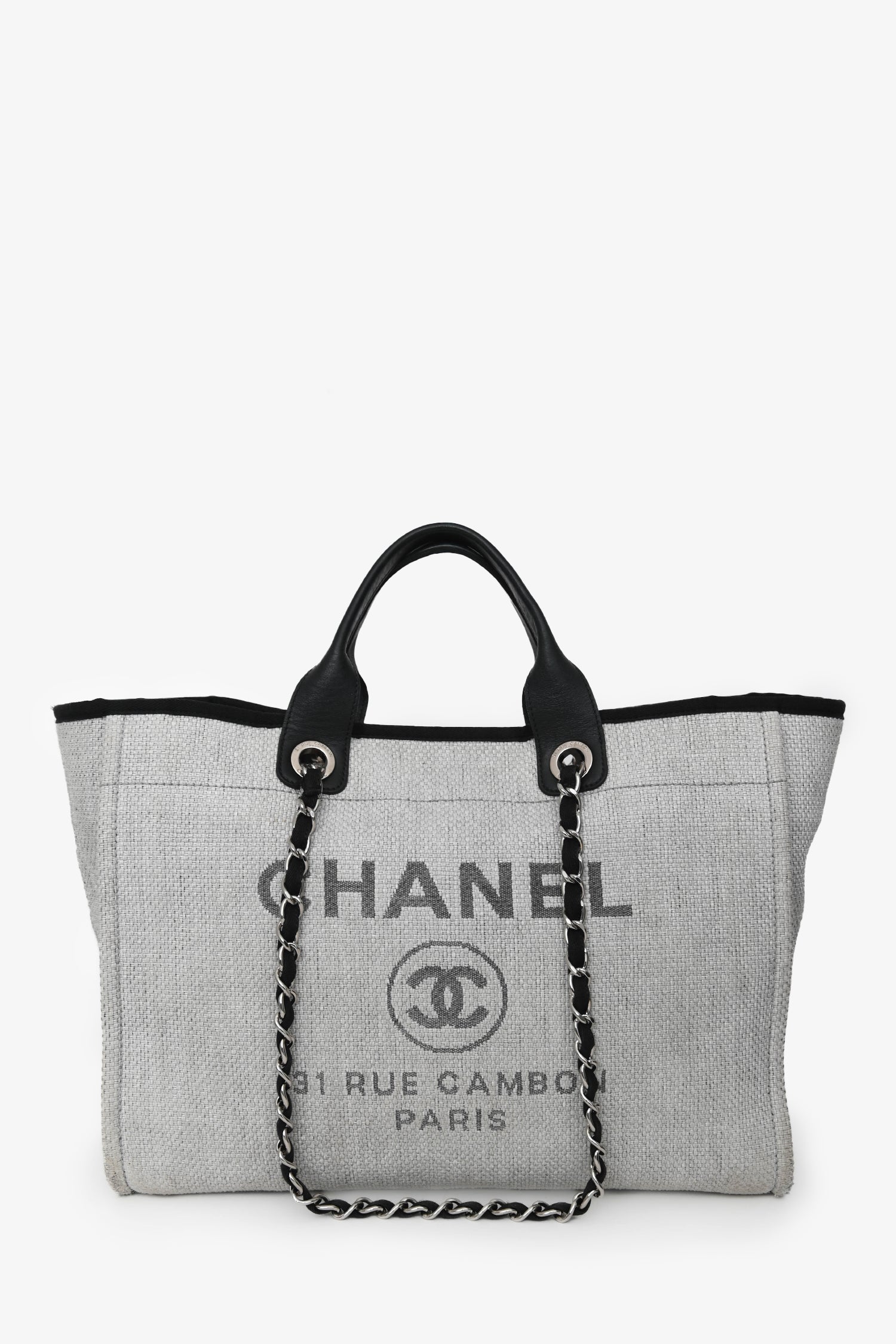 Pre-Loved Chanel™ Grey/Black Tweed/Leather 31 Rue Cambon Medium Deauville Tote Bag