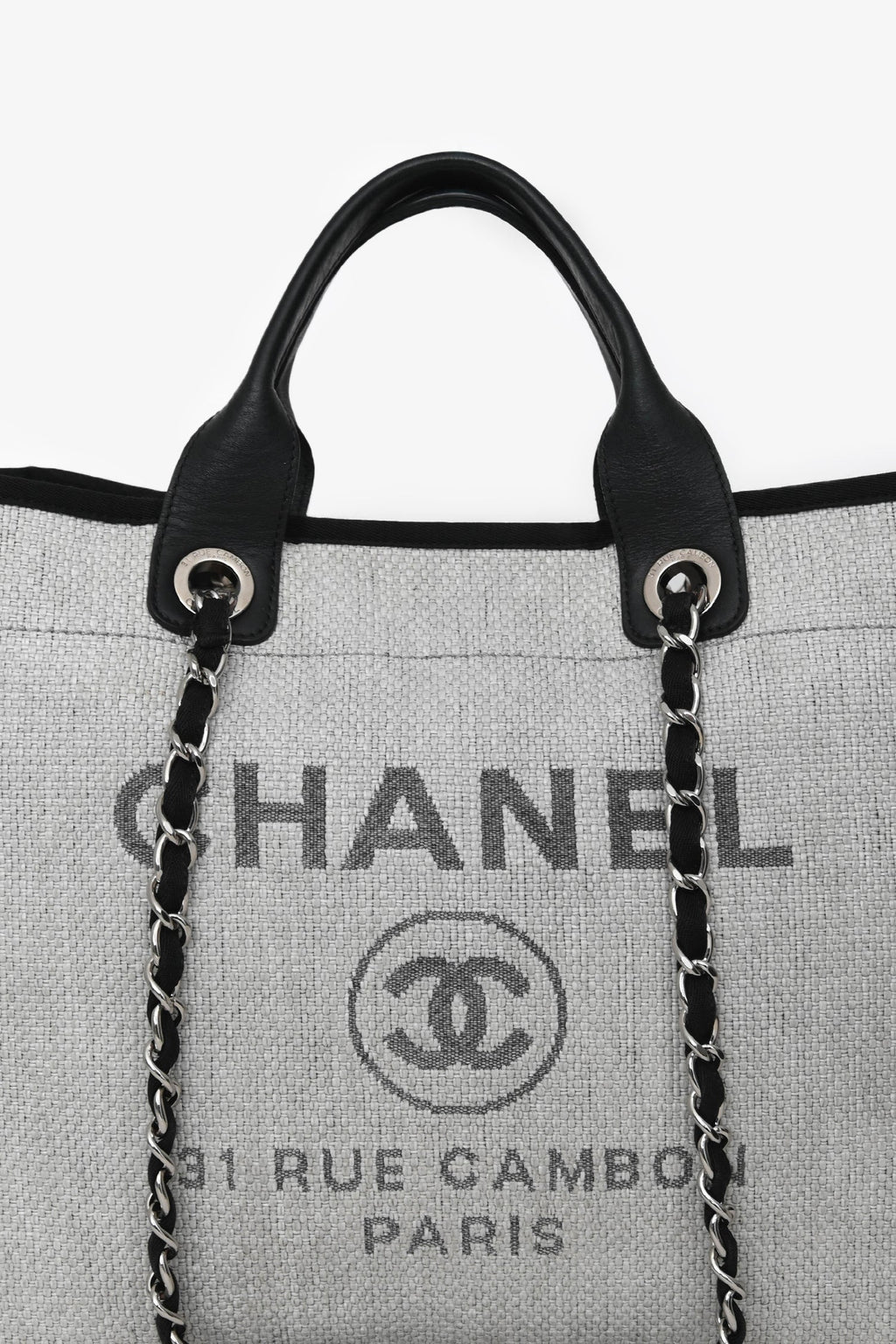 Pre-Loved Chanel™ Grey/Black Tweed/Leather 31 Rue Cambon Medium Deauville Tote Bag