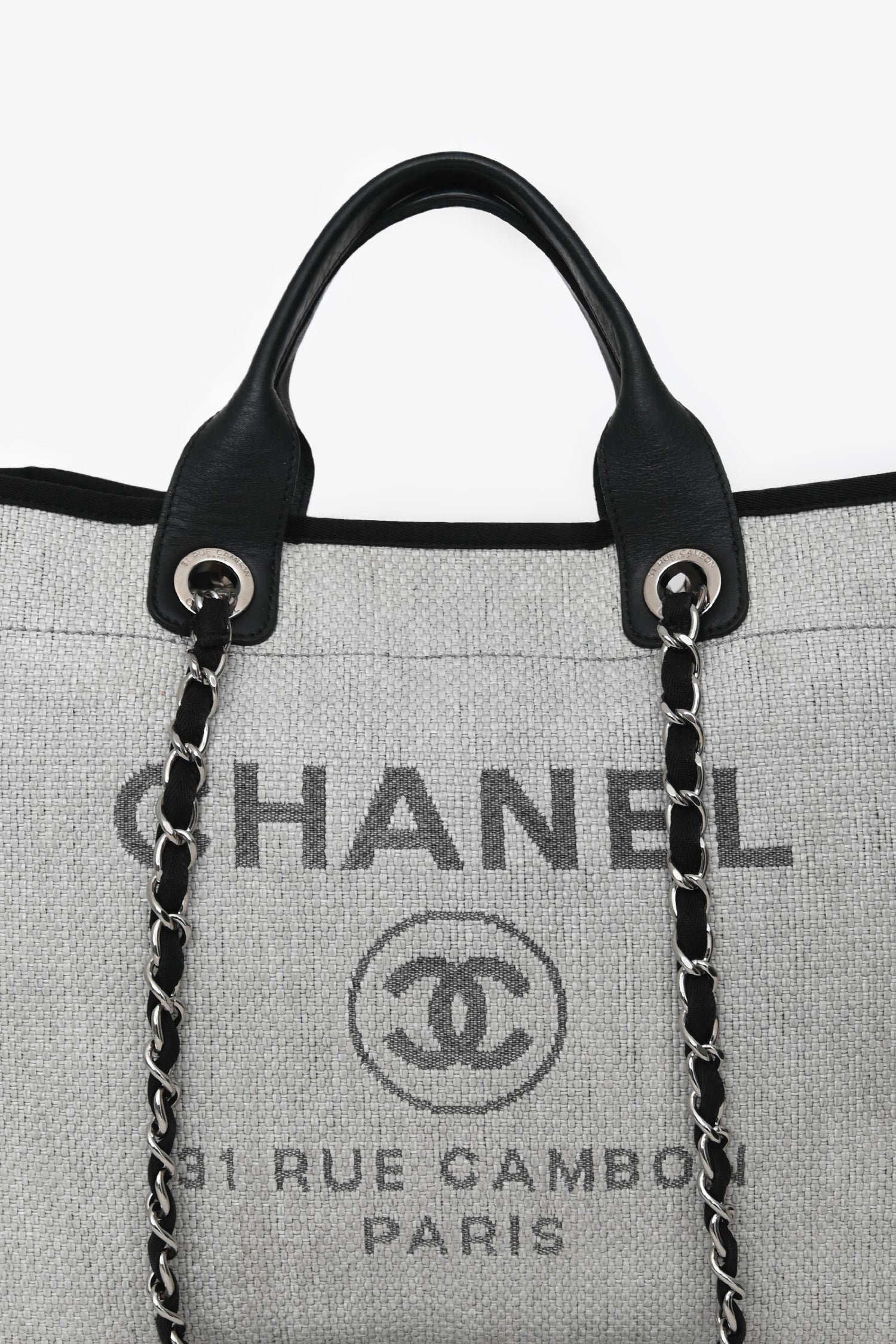 Pre-Loved Chanel™ Grey/Black Tweed/Leather 31 Rue Cambon Medium Deauville Tote Bag