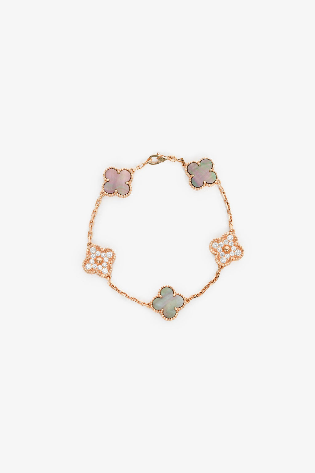 Van Cleef & Arpels 2022 18K Rose Gold/Diamond/Mother of Pearl 5 Motif Bracelet