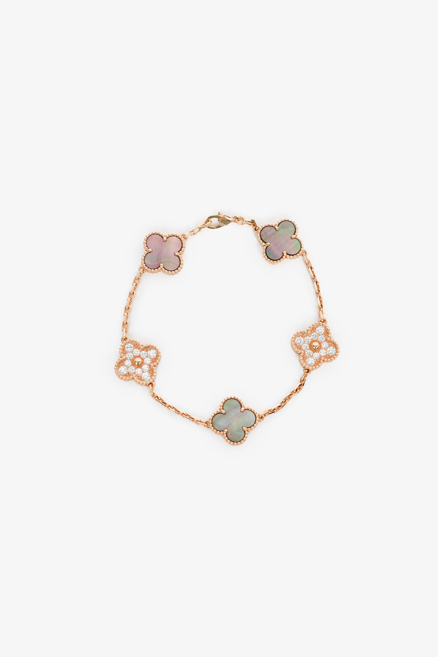 Van Cleef & Arpels 2022 18K Rose Gold/Diamond/Mother of Pearl 5 Motif Bracelet