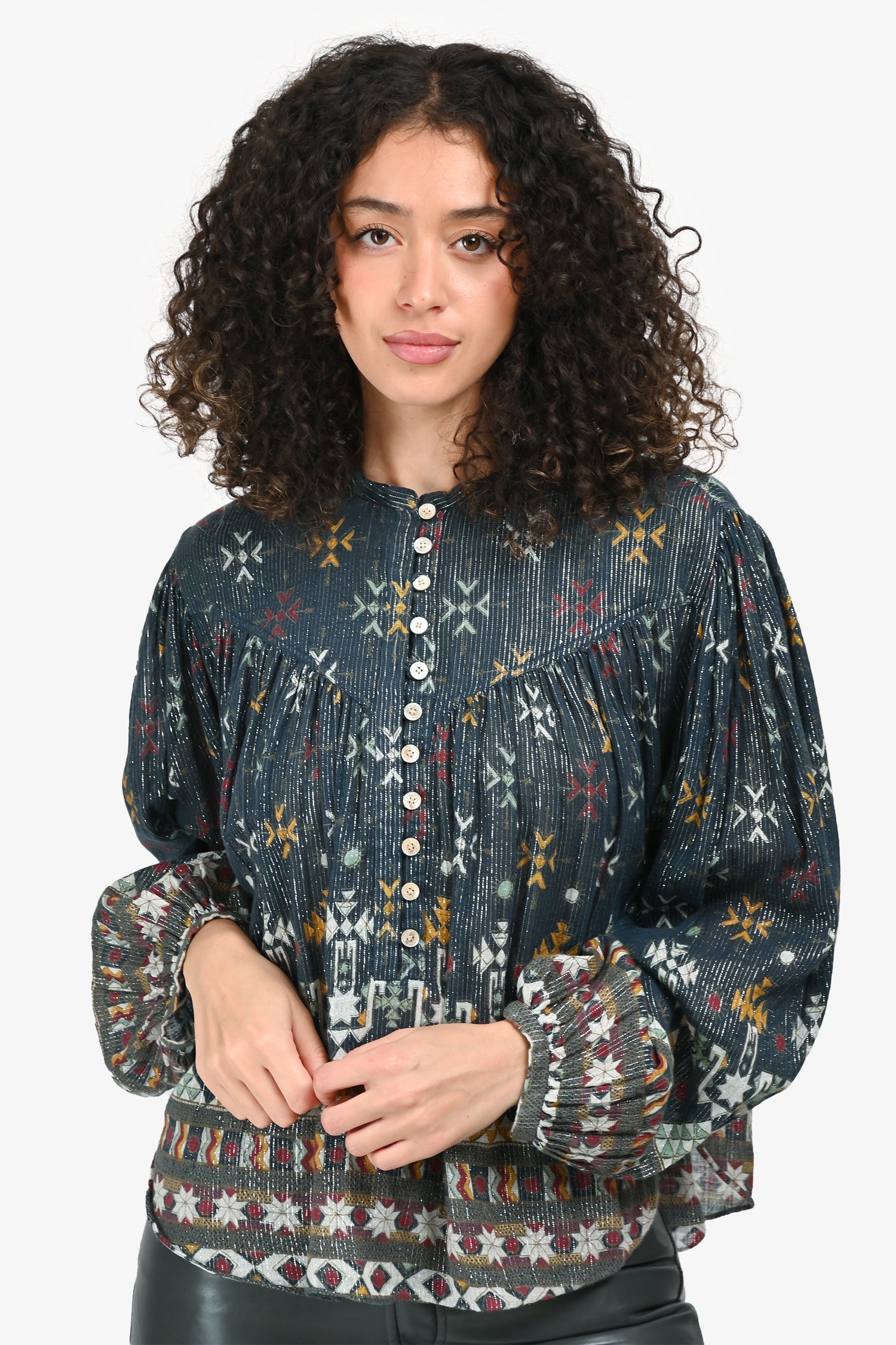 Isabel Marant Etoile Teal Cotton 'Salika' Button Detail Blouse Size 34