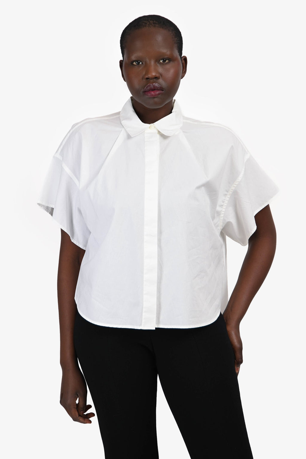 Rag & Bone White Cotton Short Sleeve Button Down Top Size L