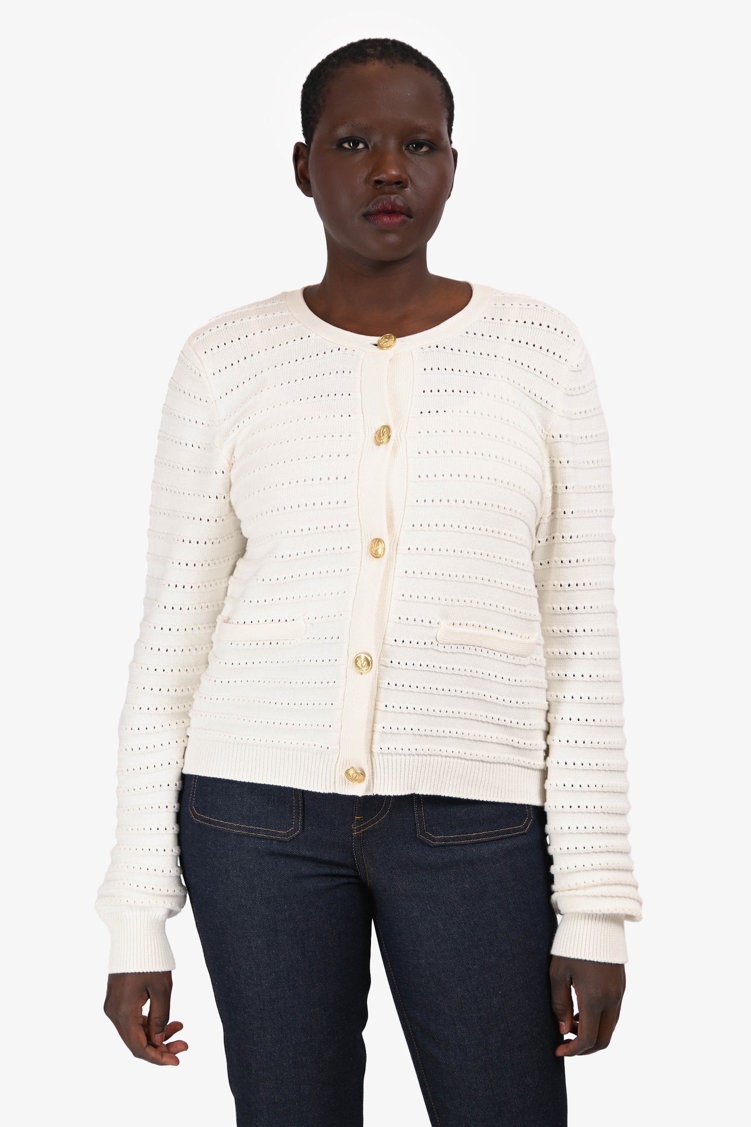 Rag & Bone White Cotton Gold Button igan Size L