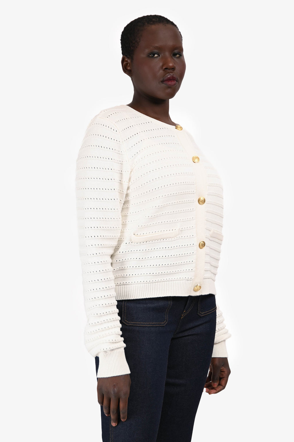 Rag & Bone White Cotton Gold Button igan Size L