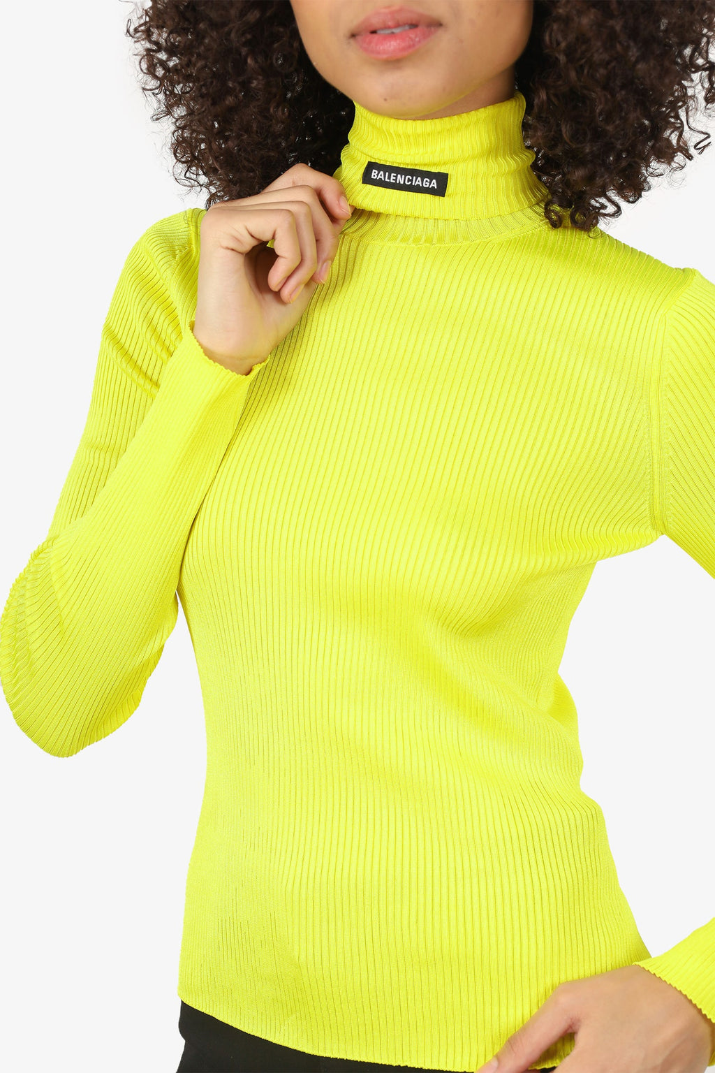 Balenciaga Yellow Ribbed Tech Turtleneck Sweater Size S