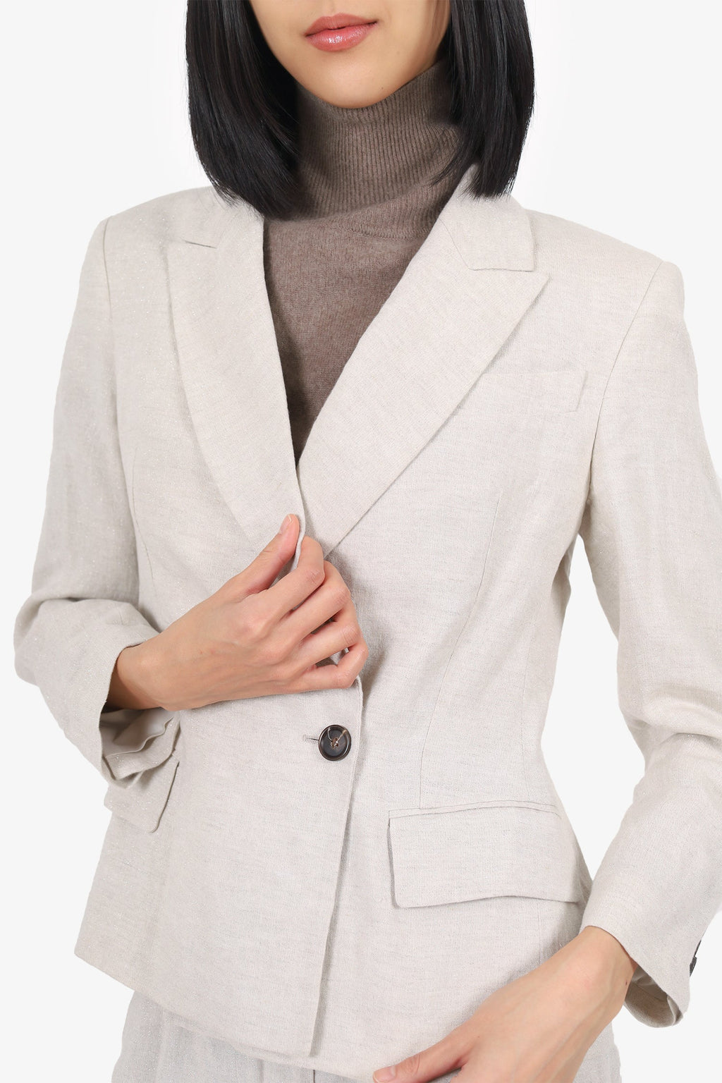 Brunello Cucinelli Beige Glitter Linen Single Breasted Suit Set Size 38/32