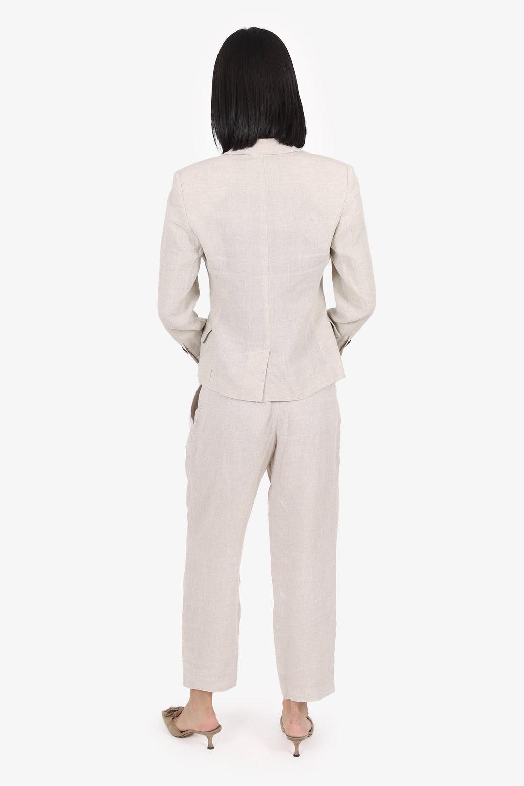 Brunello Cucinelli Beige Glitter Linen Single Breasted Suit Set Size 38/32