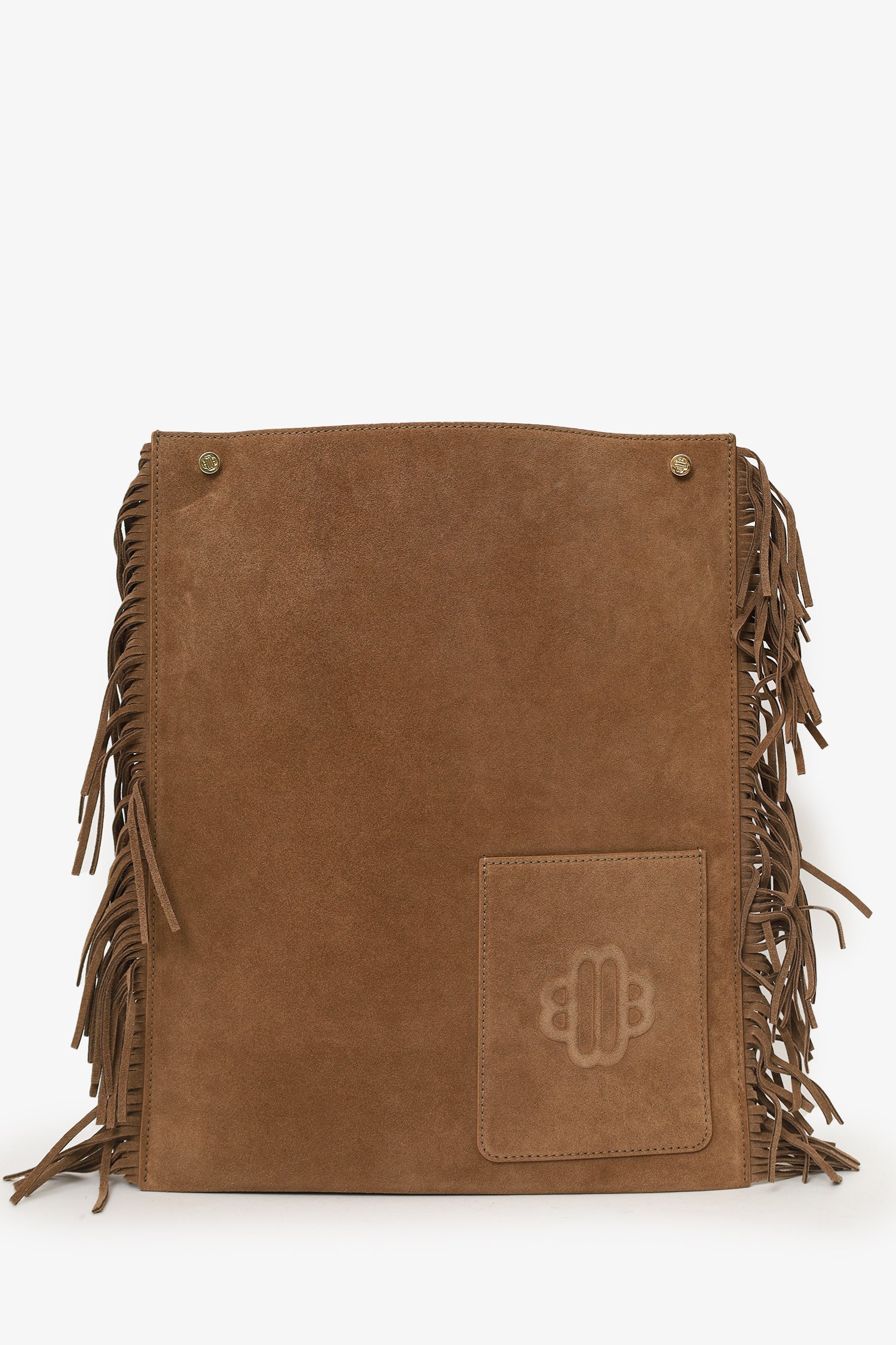 Maje Brown Suede Fringed Shoulder Bag