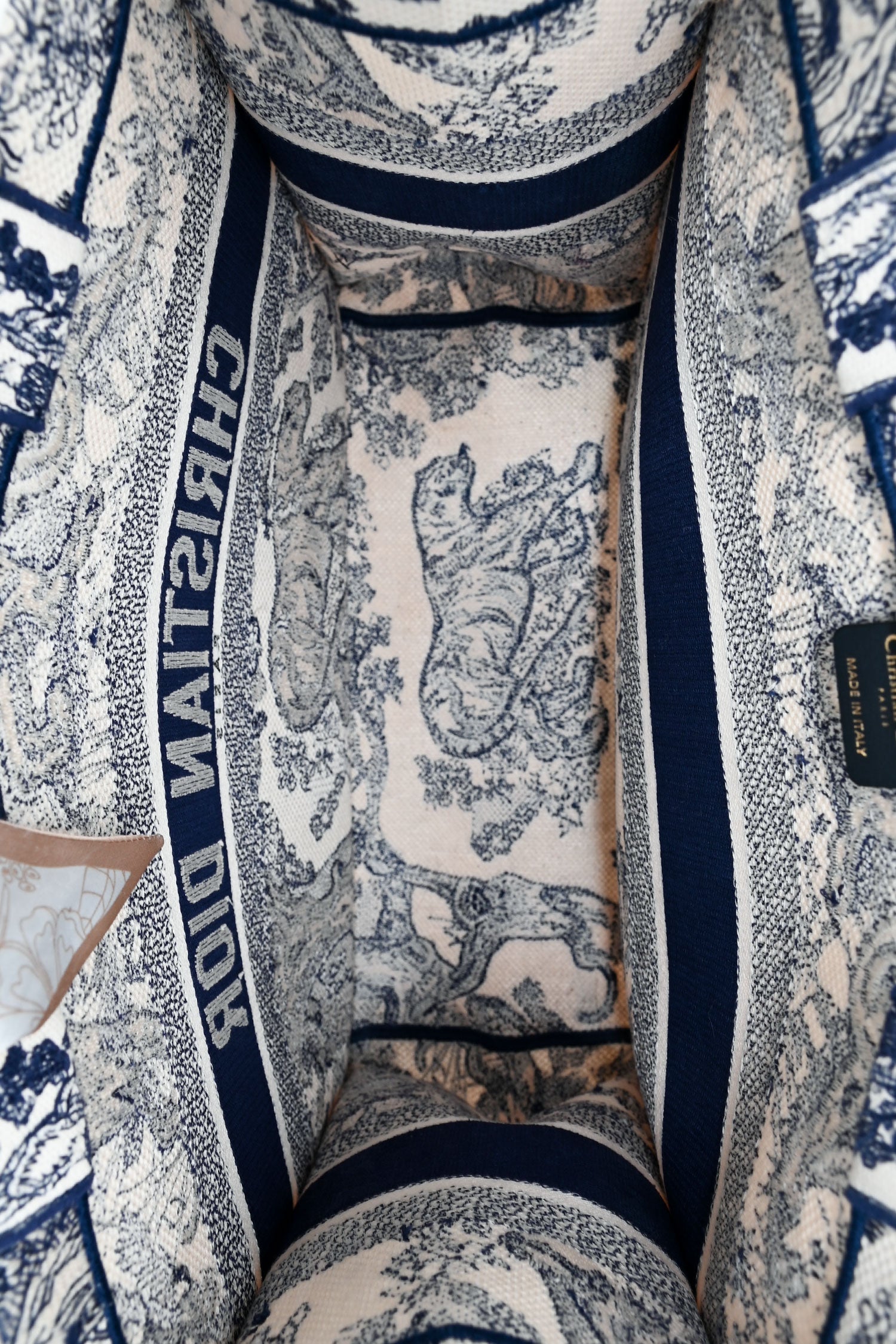 Christian Dior 2021 Navy/White Toile de Jouy Embroidered Medium Book Tote