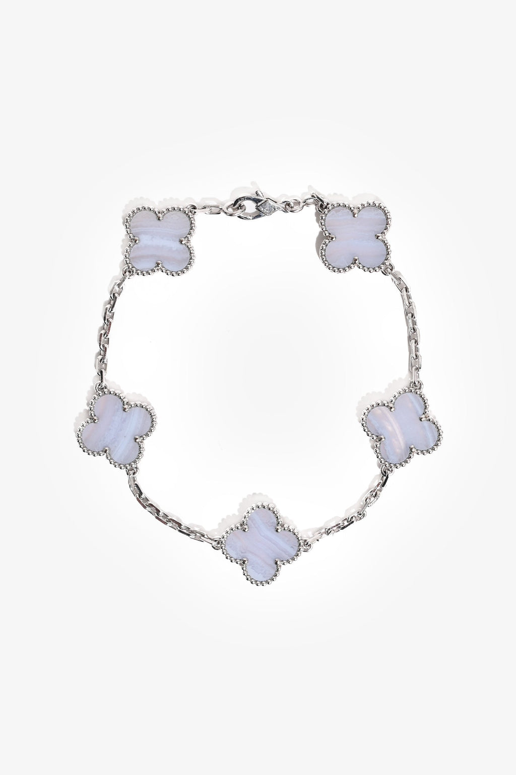 Van Cleef & Arpels 18K White Gold Chalcedony 5-Motif Alhambra Bracelet