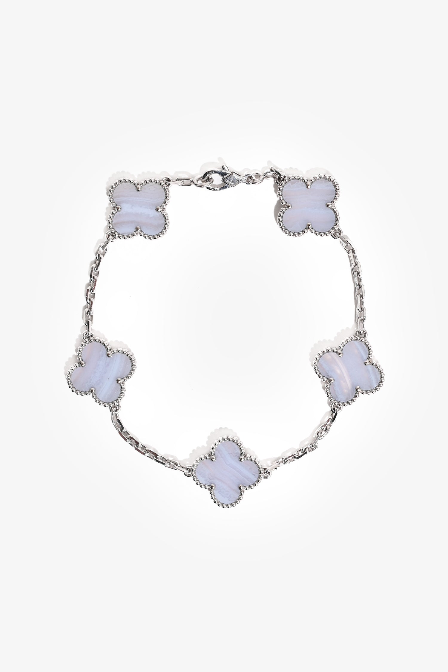 Van Cleef & Arpels 18K White Gold Chalcedony 5-Motif Alhambra Bracelet