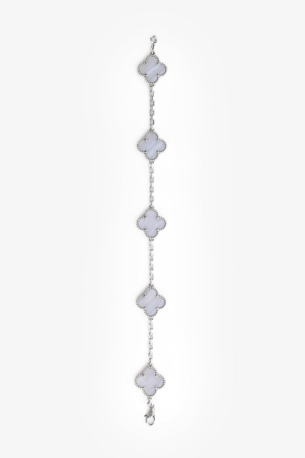 Van Cleef & Arpels 18K White Gold Chalcedony 5-Motif Alhambra Bracelet