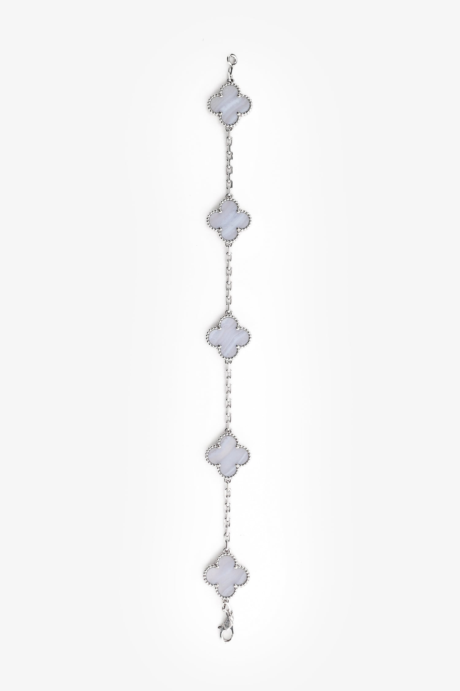 Van Cleef & Arpels 18K White Gold Chalcedony 5-Motif Alhambra Bracelet