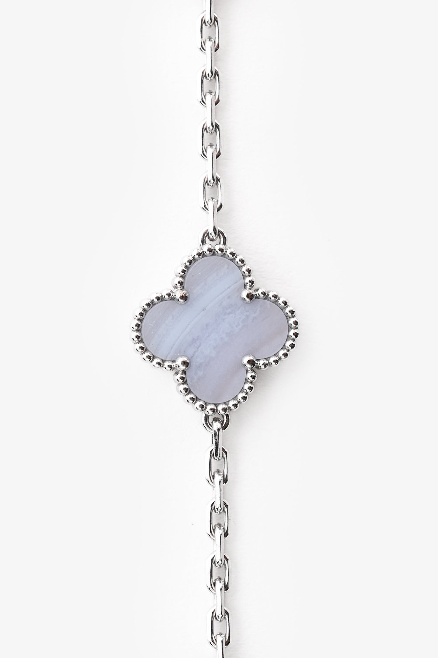 Van Cleef & Arpels 18K White Gold Chalcedony 5-Motif Alhambra Bracelet