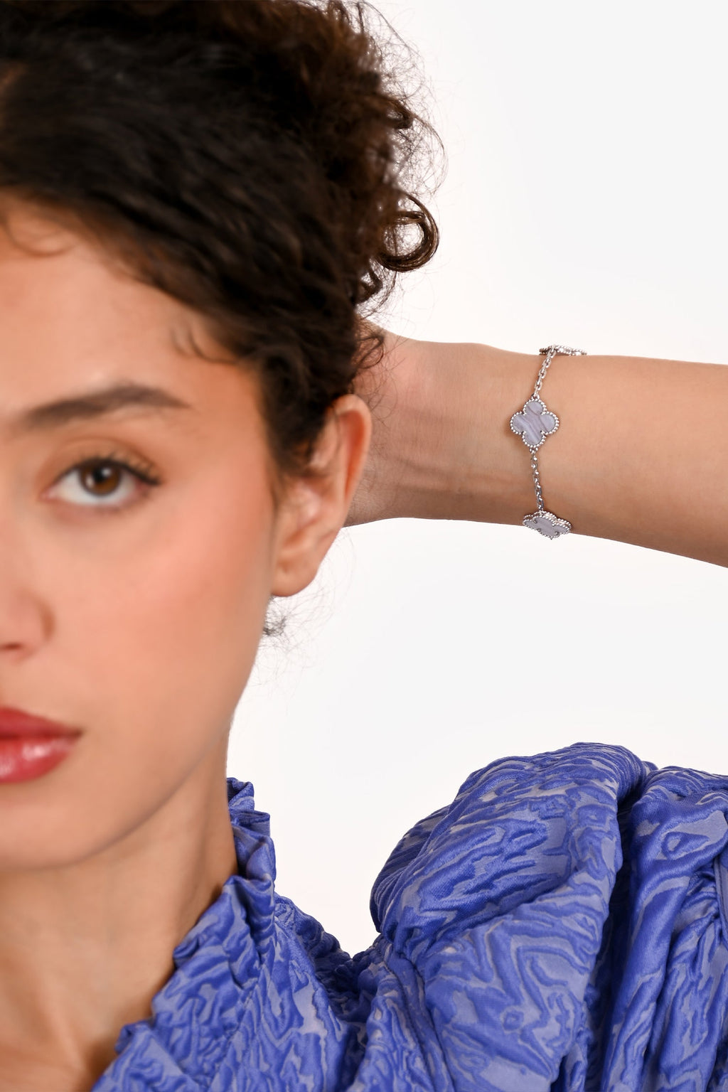 Van Cleef & Arpels 18K White Gold Chalcedony 5-Motif Alhambra Bracelet