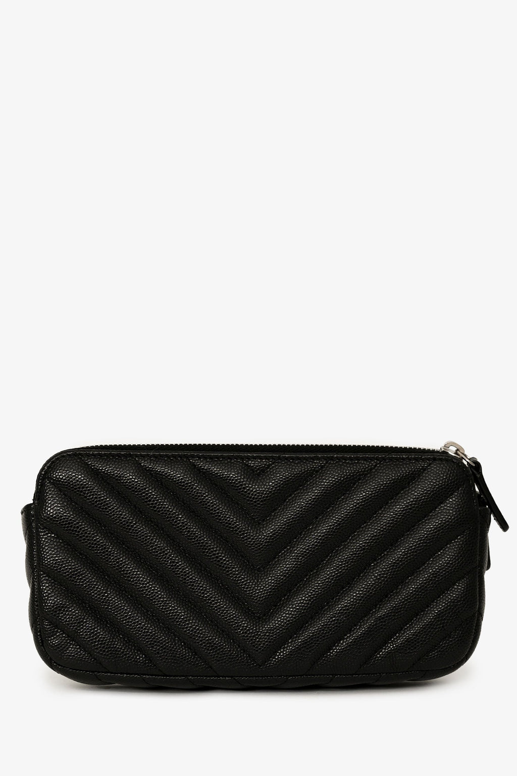 Pre-Loved Chanel™ 2017/18 Black Caviar Chevron Double Zip Wallet On Chain