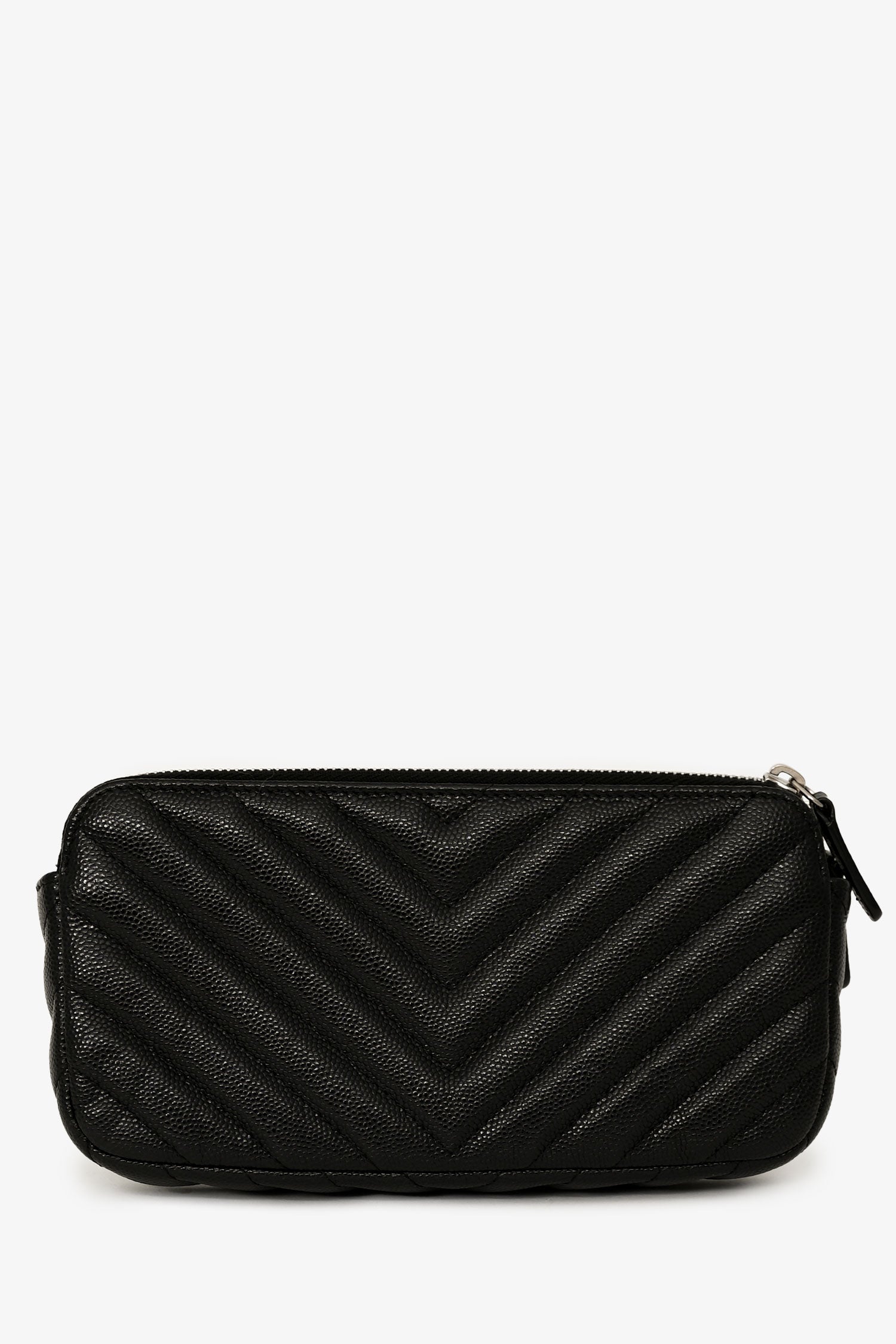 Pre-Loved Chanel™ 2017/18 Black Caviar Chevron Double Zip Wallet On Chain