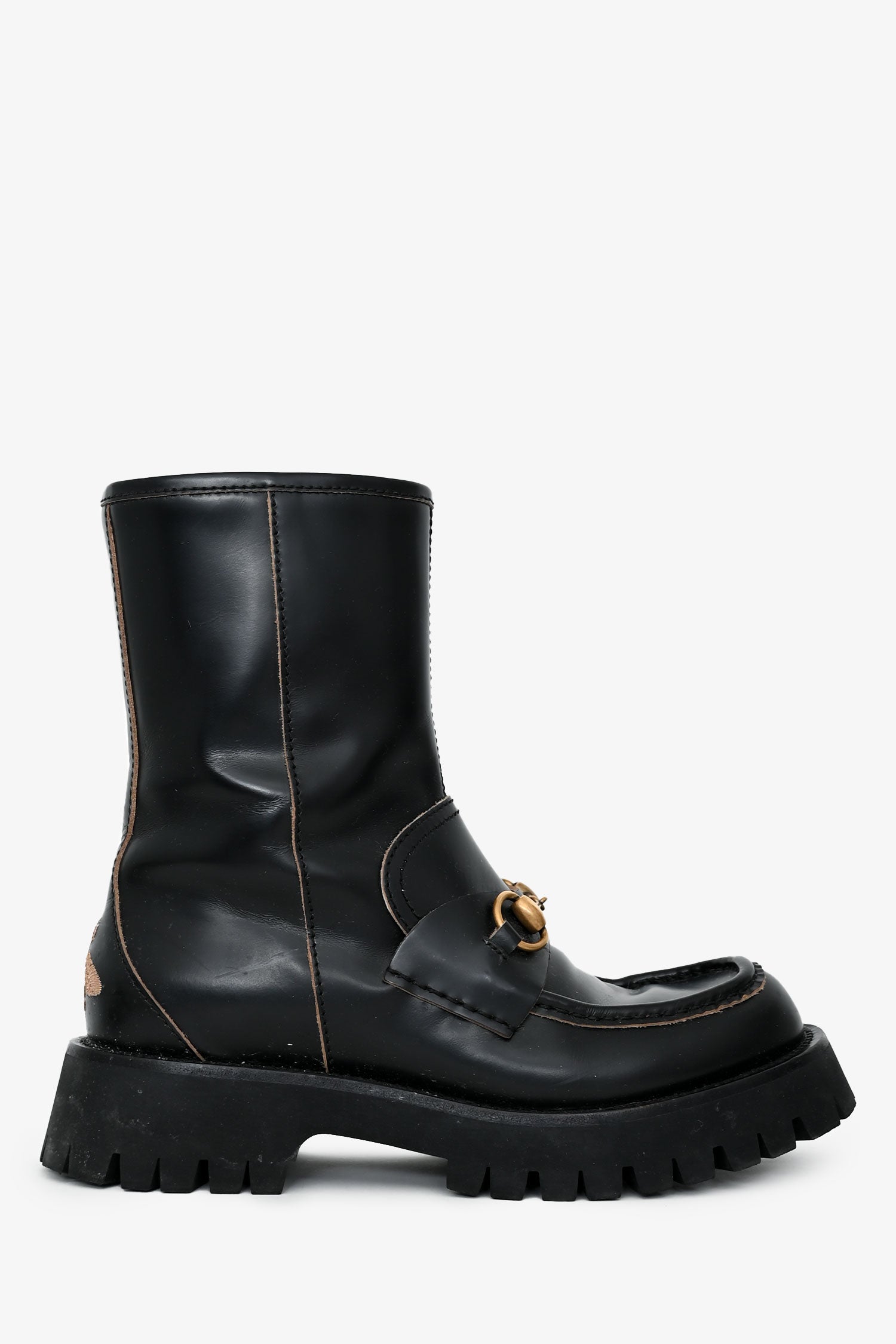 Gucci Black Leather Horsebit Boots Size 38
