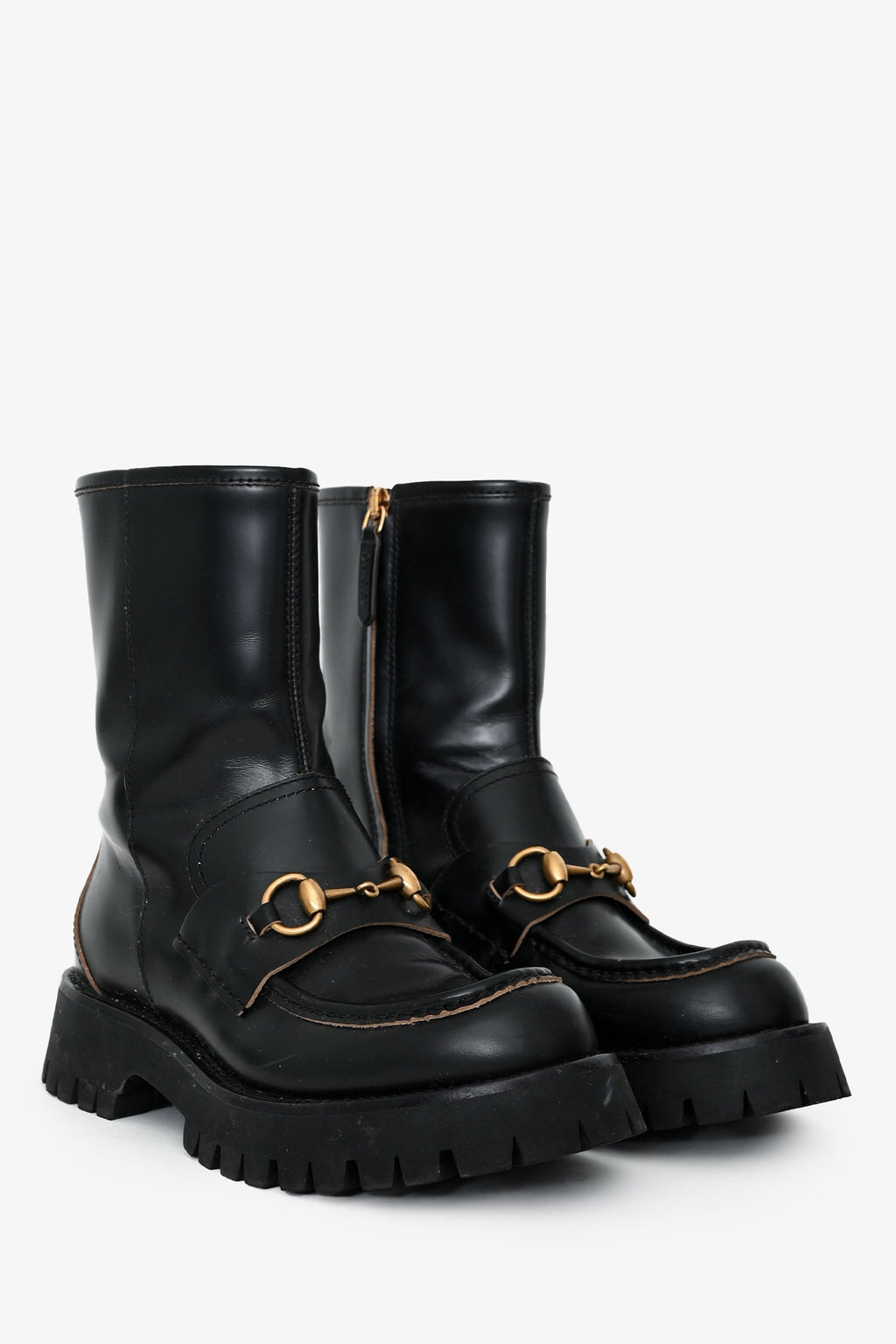 Gucci Black Leather Horsebit Boots Size 38
