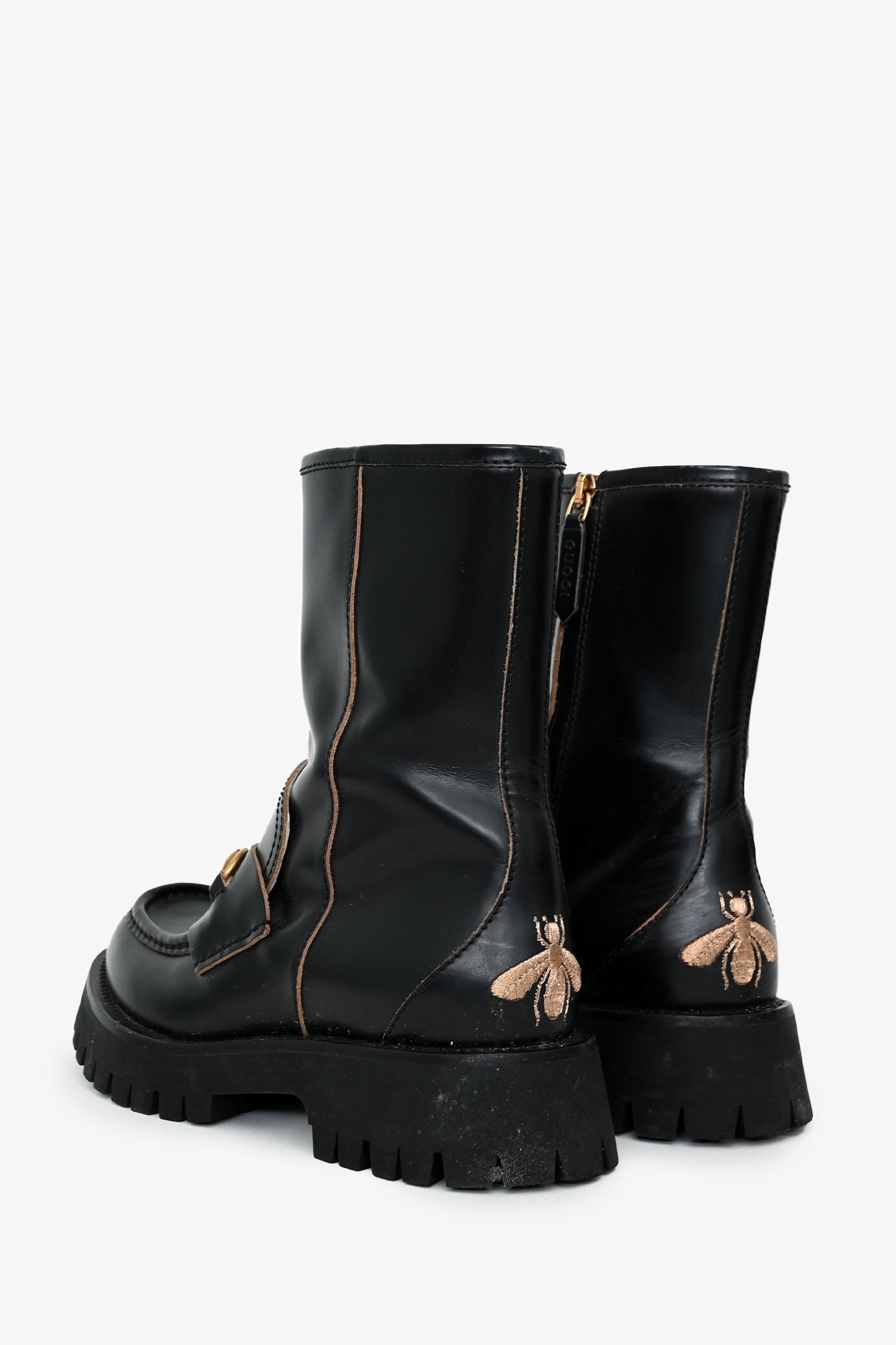 Gucci Black Leather Horsebit Boots Size 38