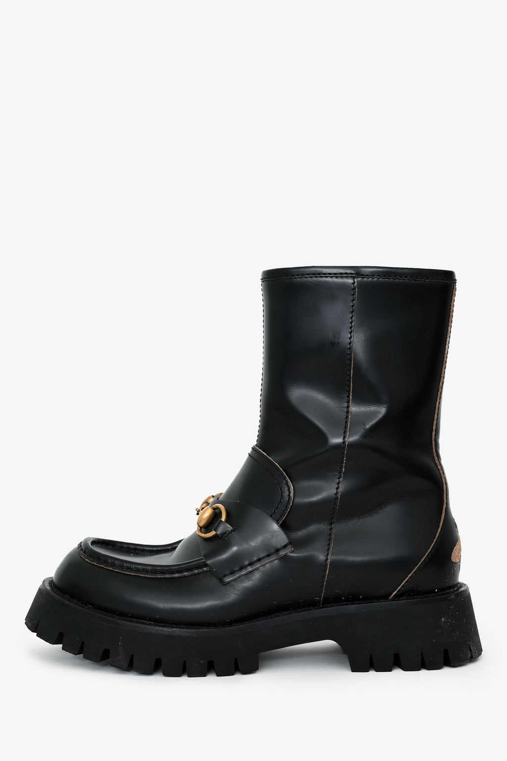 Gucci Black Leather Horsebit Boots Size 38