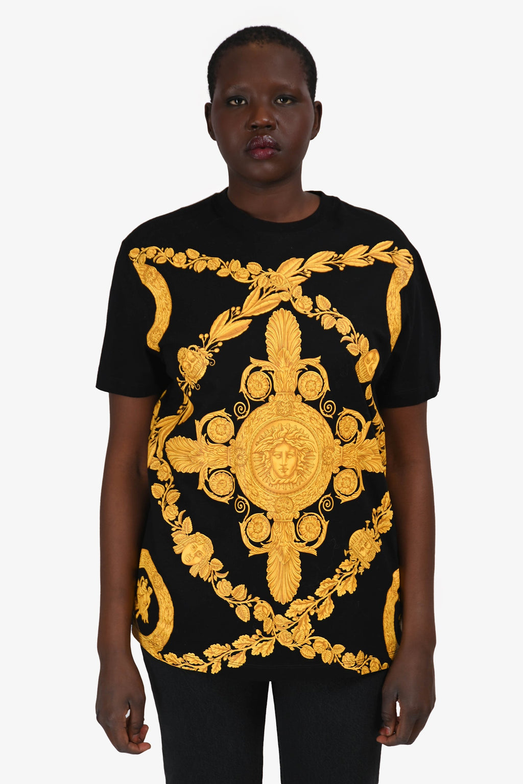 Versace Black Cotton Gold Baroque T-Shirt Size M Mens