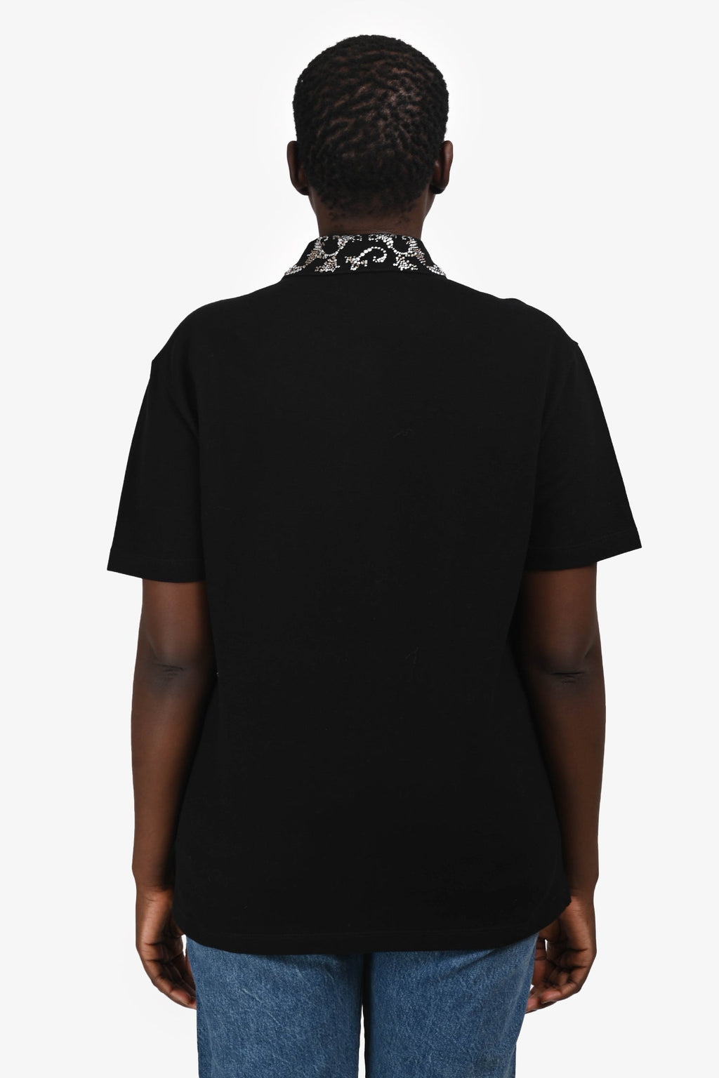 Versace Black Cotton Crystal Polo T-Shirt Size M Mens