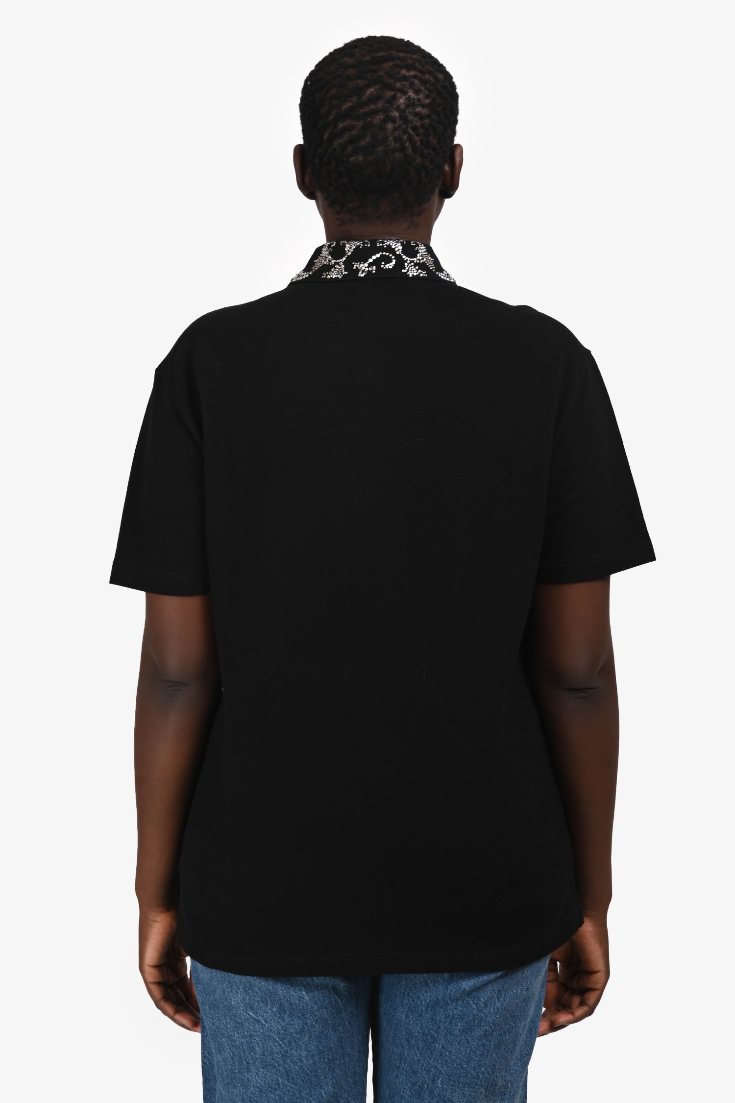 Versace Black Cotton Crystal Polo T-Shirt Size M Mens