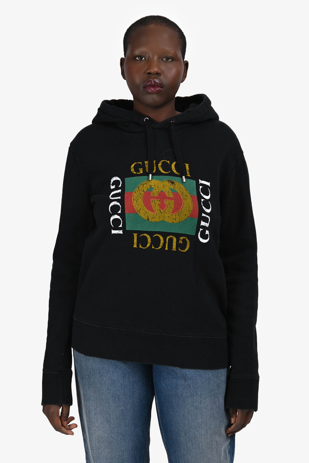 Gucci Black Logo Printed Hoodie Size M