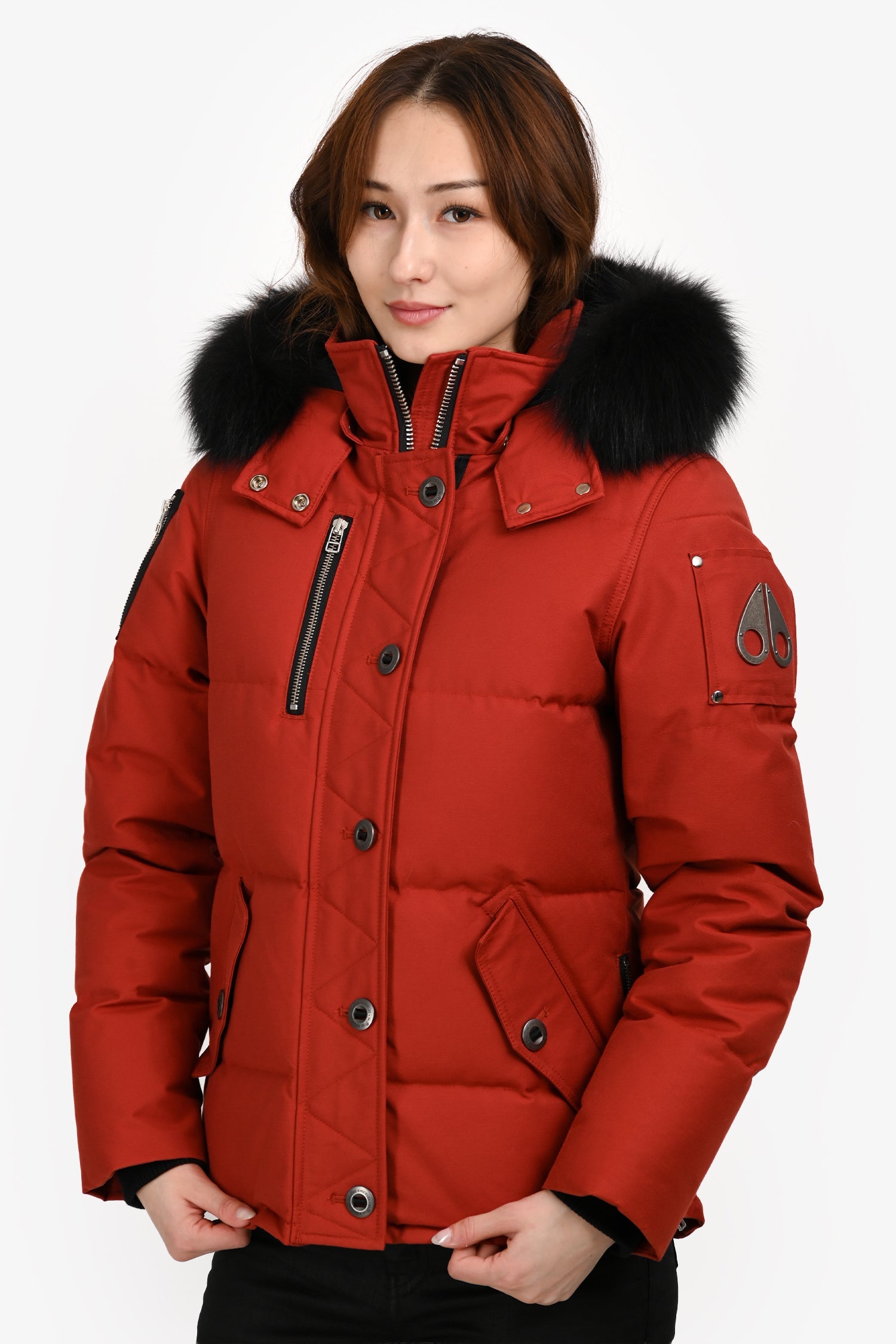 Moose Knuckle Red Fur Hooded Down Parka Jacket Size M