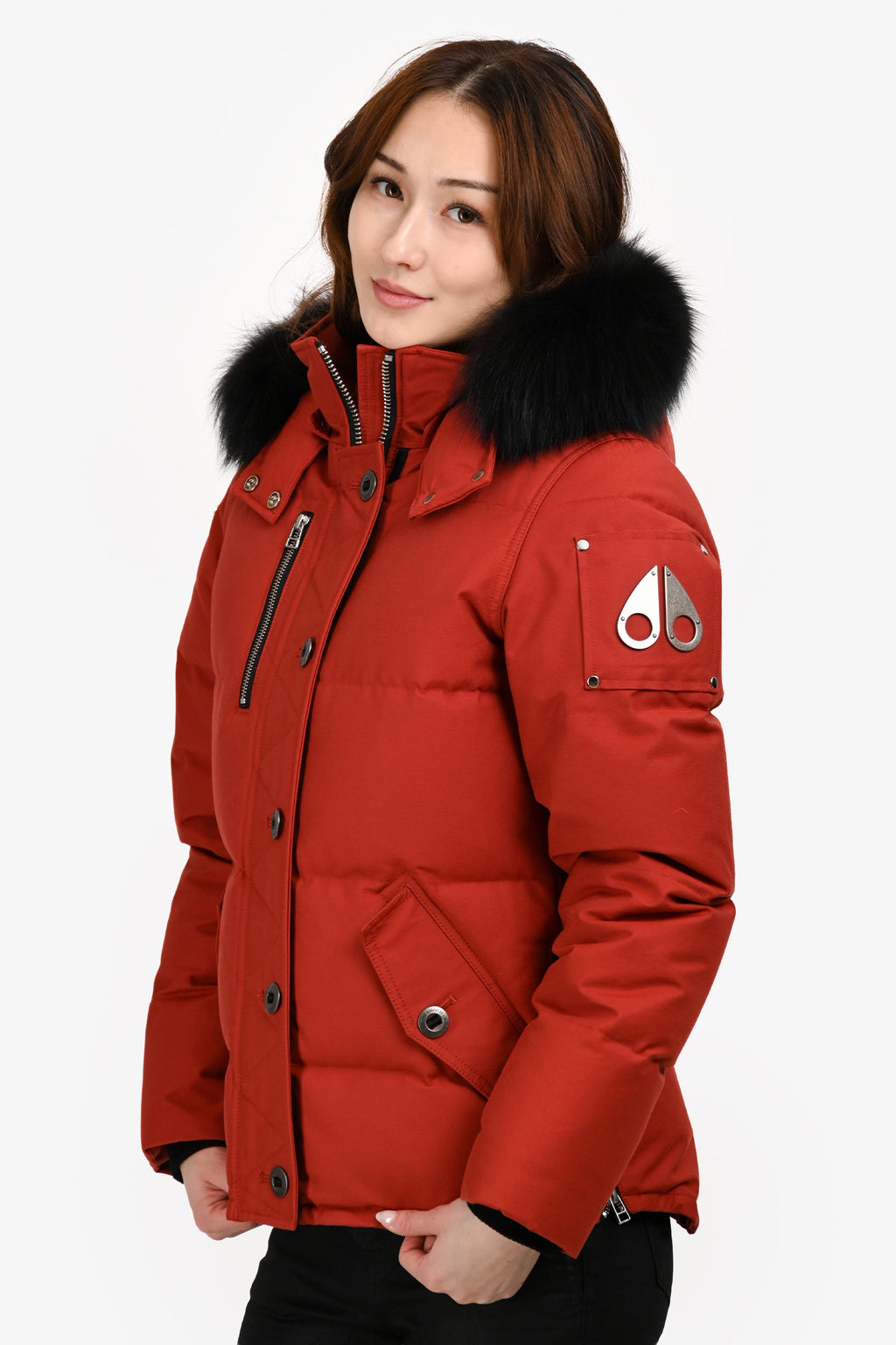 Moose Knuckle Red Fur Hooded Down Parka Jacket Size M